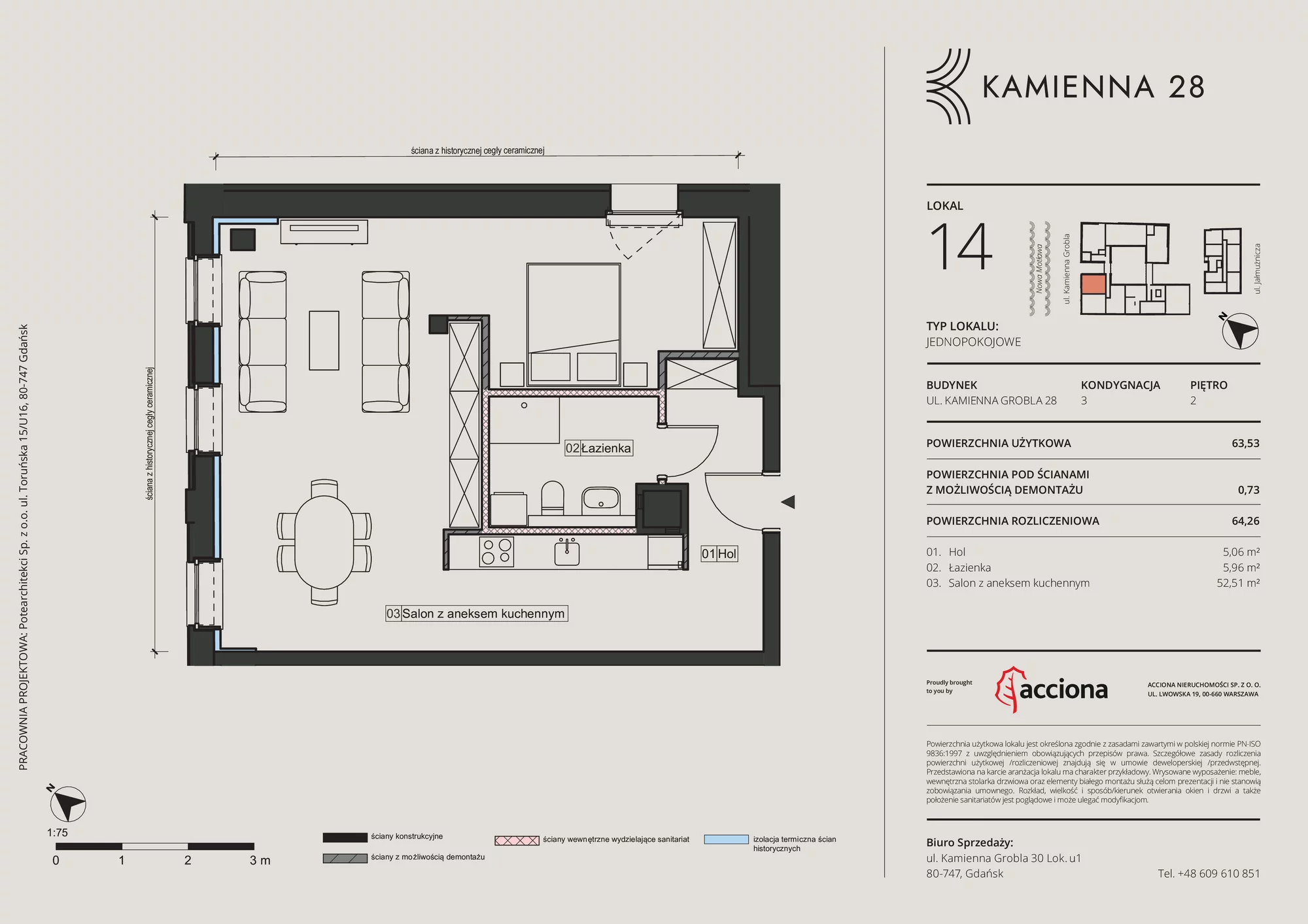 Apartament 64,26 m², piętro 2, oferta nr 28.14, Kamienna 28, Gdańsk, Śródmieście, Dolne Miasto, ul. Kamienna Grobla 28/29