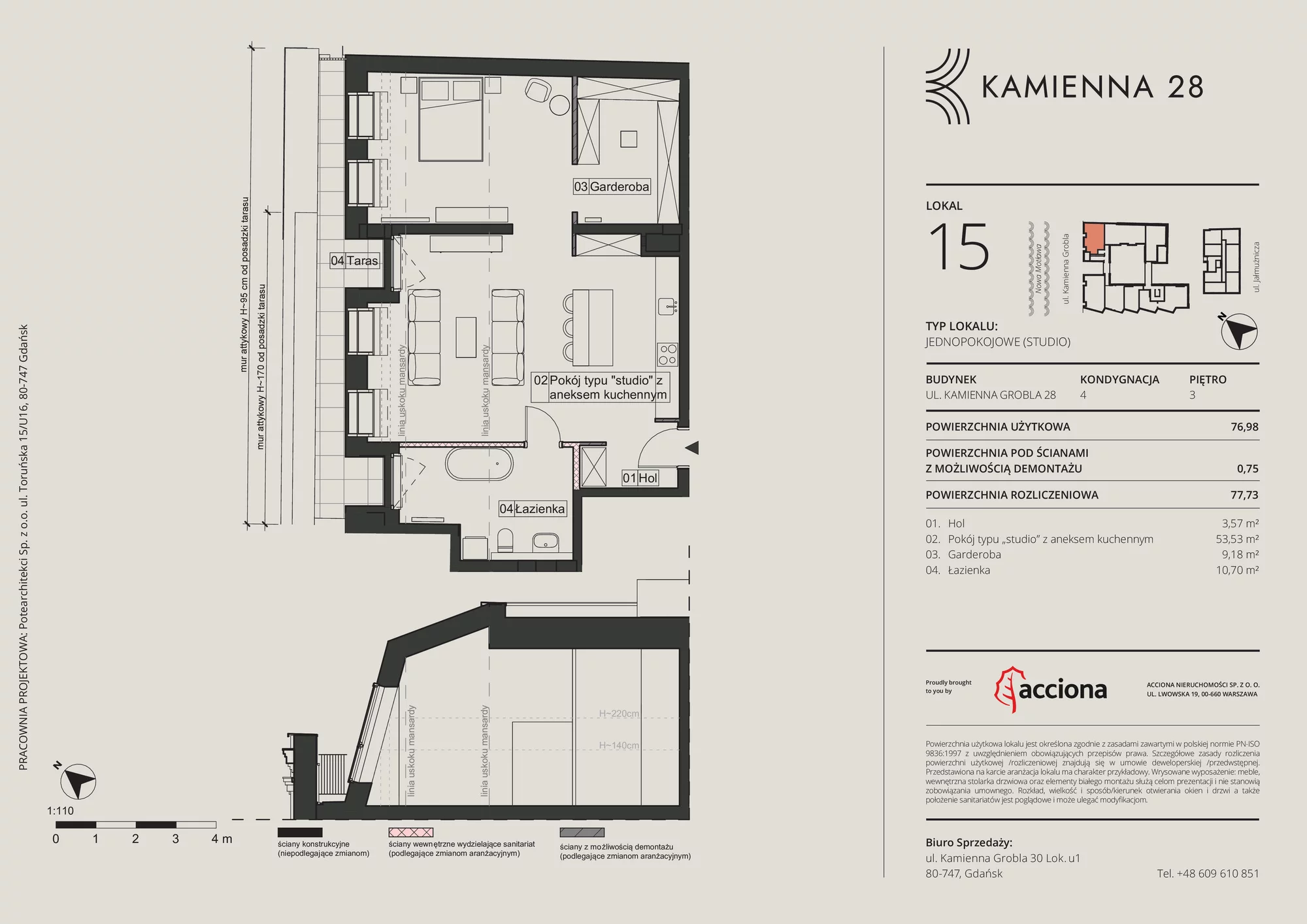 Apartament 77,73 m², piętro 3, oferta nr 28.15, Kamienna 28, Gdańsk, Śródmieście, Dolne Miasto, ul. Kamienna Grobla 28/29