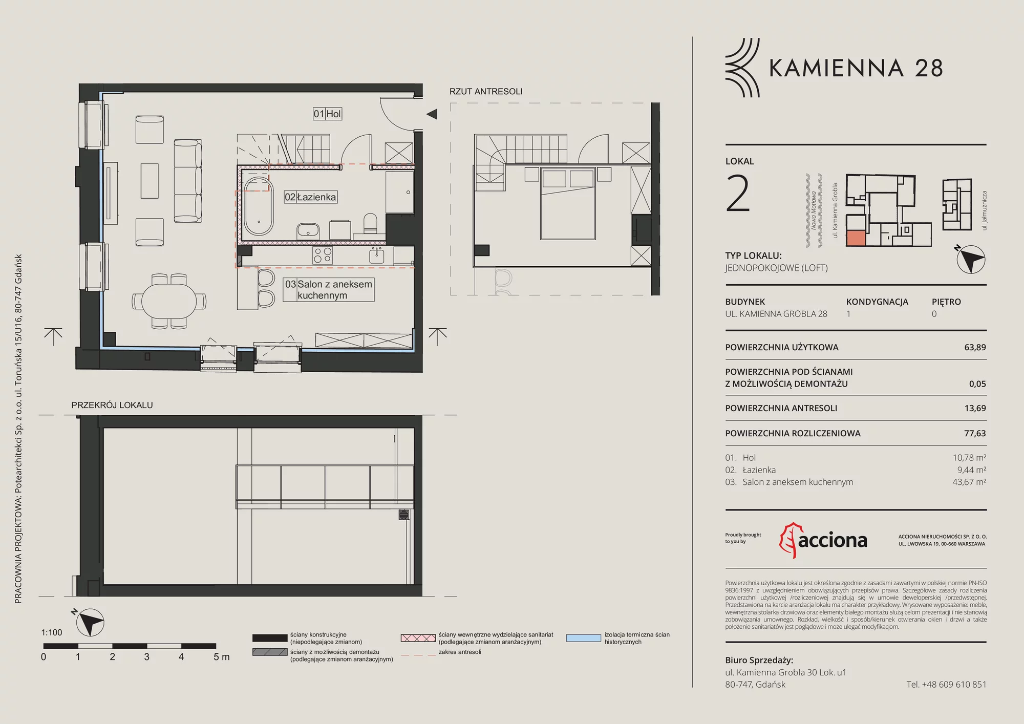 Mieszkanie 77,63 m², parter, oferta nr 28.2, Kamienna 28, Gdańsk, Śródmieście, Dolne Miasto, ul. Kamienna Grobla 28/29