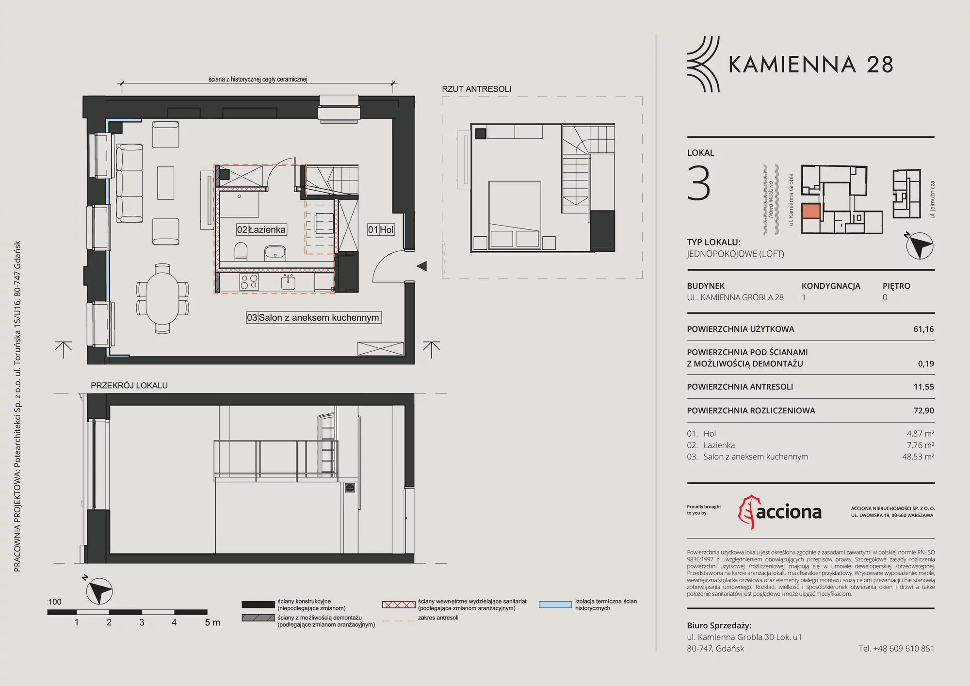 Apartament 72,90 m², parter, oferta nr 28.3, Kamienna 28, Gdańsk, Śródmieście, Dolne Miasto, ul. Kamienna Grobla 28/29
