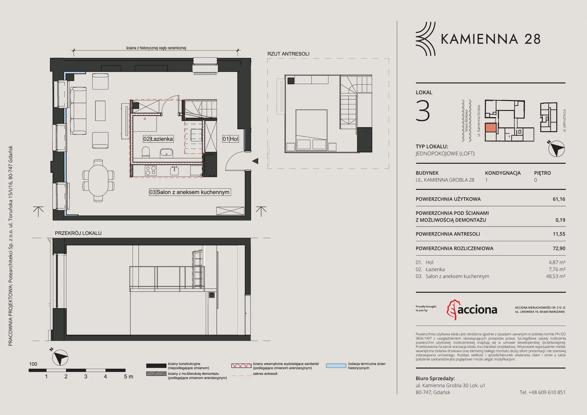 1 pokój, mieszkanie 72,90 m², parter, oferta nr 28.3, Kamienna 28, Gdańsk, Śródmieście, Dolne Miasto, ul. Kamienna Grobla 28