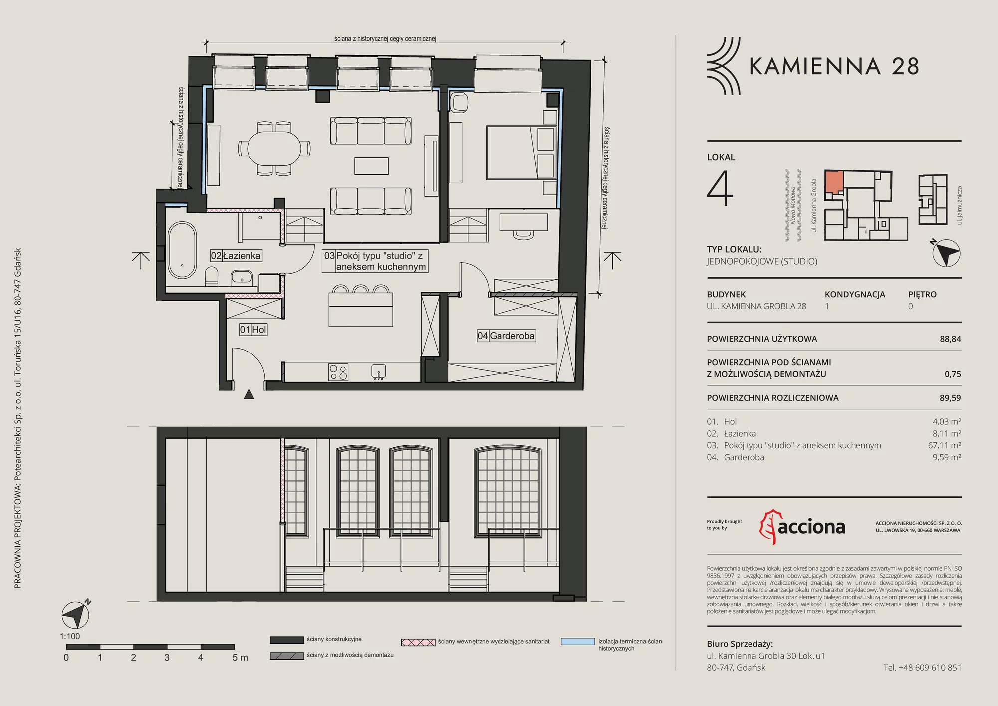 1 pokój, mieszkanie 89,59 m², parter, oferta nr 28.4, Kamienna 28, Gdańsk, Śródmieście, Dolne Miasto, ul. Kamienna Grobla 28