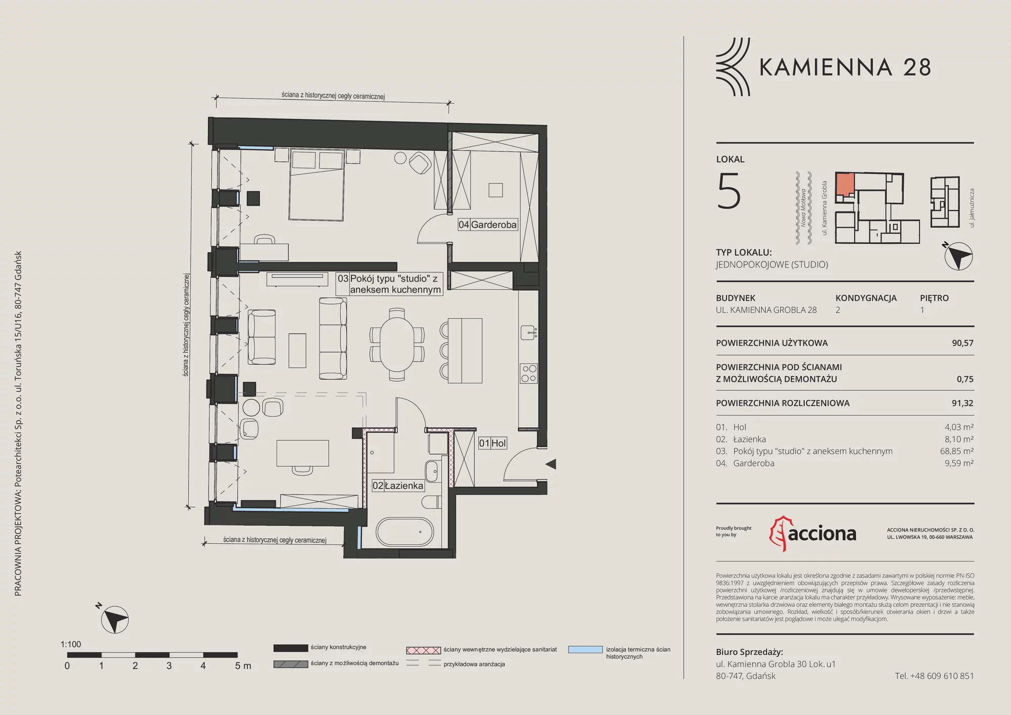 Apartament 91,32 m², piętro 1, oferta nr 28.5, Kamienna 28, Gdańsk, Śródmieście, Dolne Miasto, ul. Kamienna Grobla 28/29