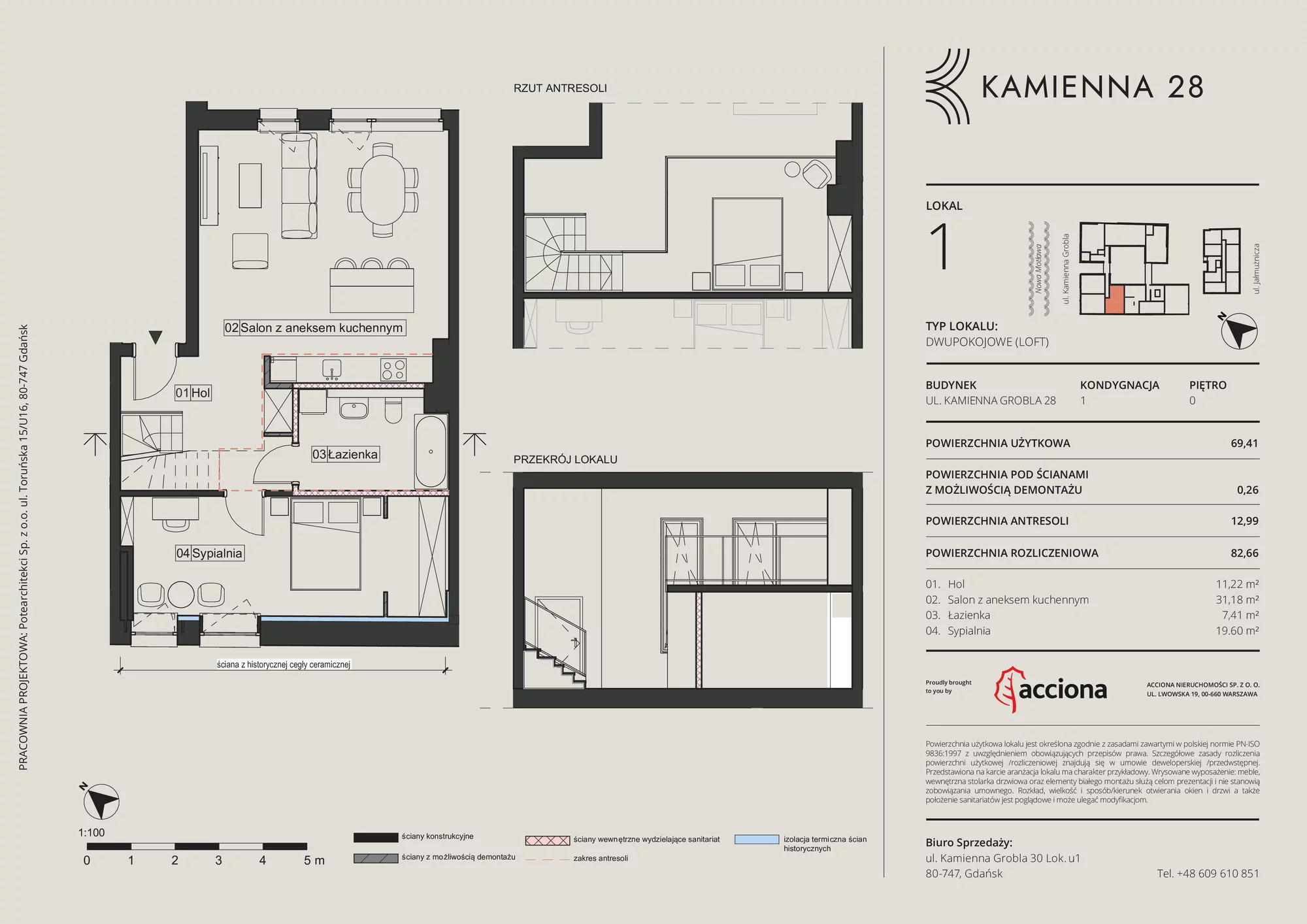 2 pokoje, mieszkanie 82,66 m², parter, oferta nr 28.1, Kamienna 28, Gdańsk, Śródmieście, Dolne Miasto, ul. Kamienna Grobla 28