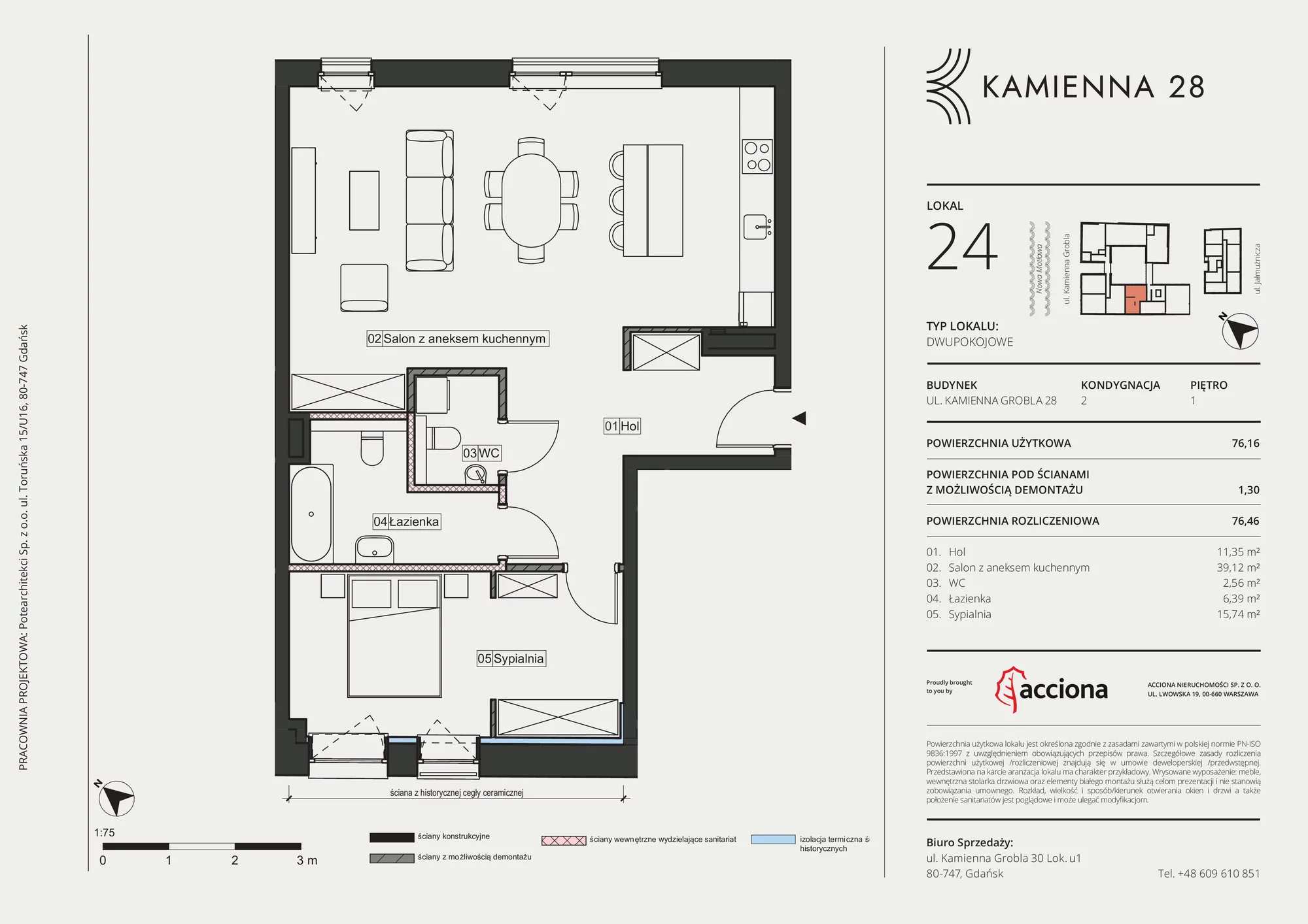 Apartament 76,46 m², piętro 1, oferta nr 28.24, Kamienna 28, Gdańsk, Śródmieście, Dolne Miasto, ul. Kamienna Grobla 28/29