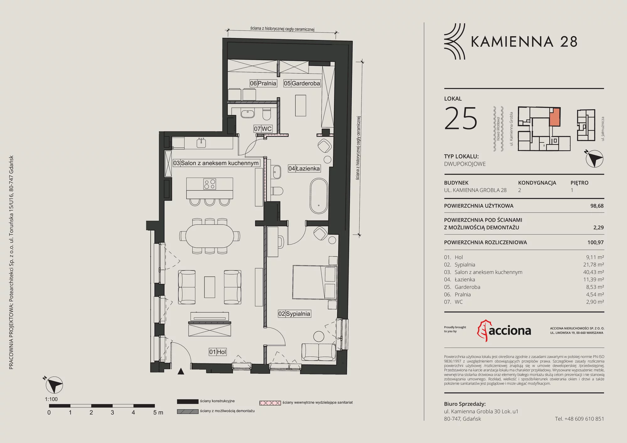 Mieszkanie 100,97 m², piętro 1, oferta nr 28.25, Kamienna 28, Gdańsk, Śródmieście, Dolne Miasto, ul. Kamienna Grobla 28/29