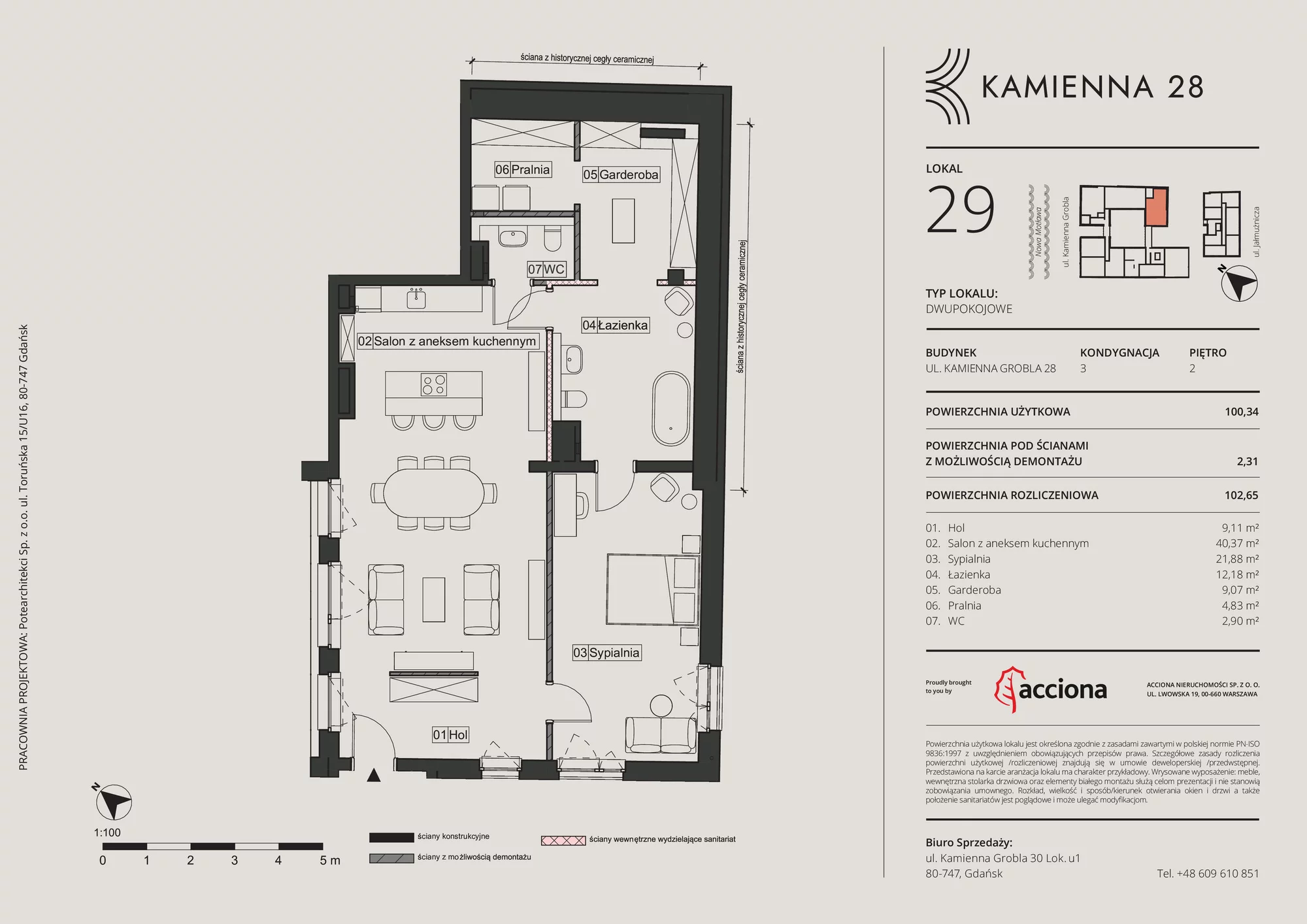 Mieszkanie 102,65 m², piętro 2, oferta nr 28.29, Kamienna 28, Gdańsk, Śródmieście, Dolne Miasto, ul. Kamienna Grobla 28/29