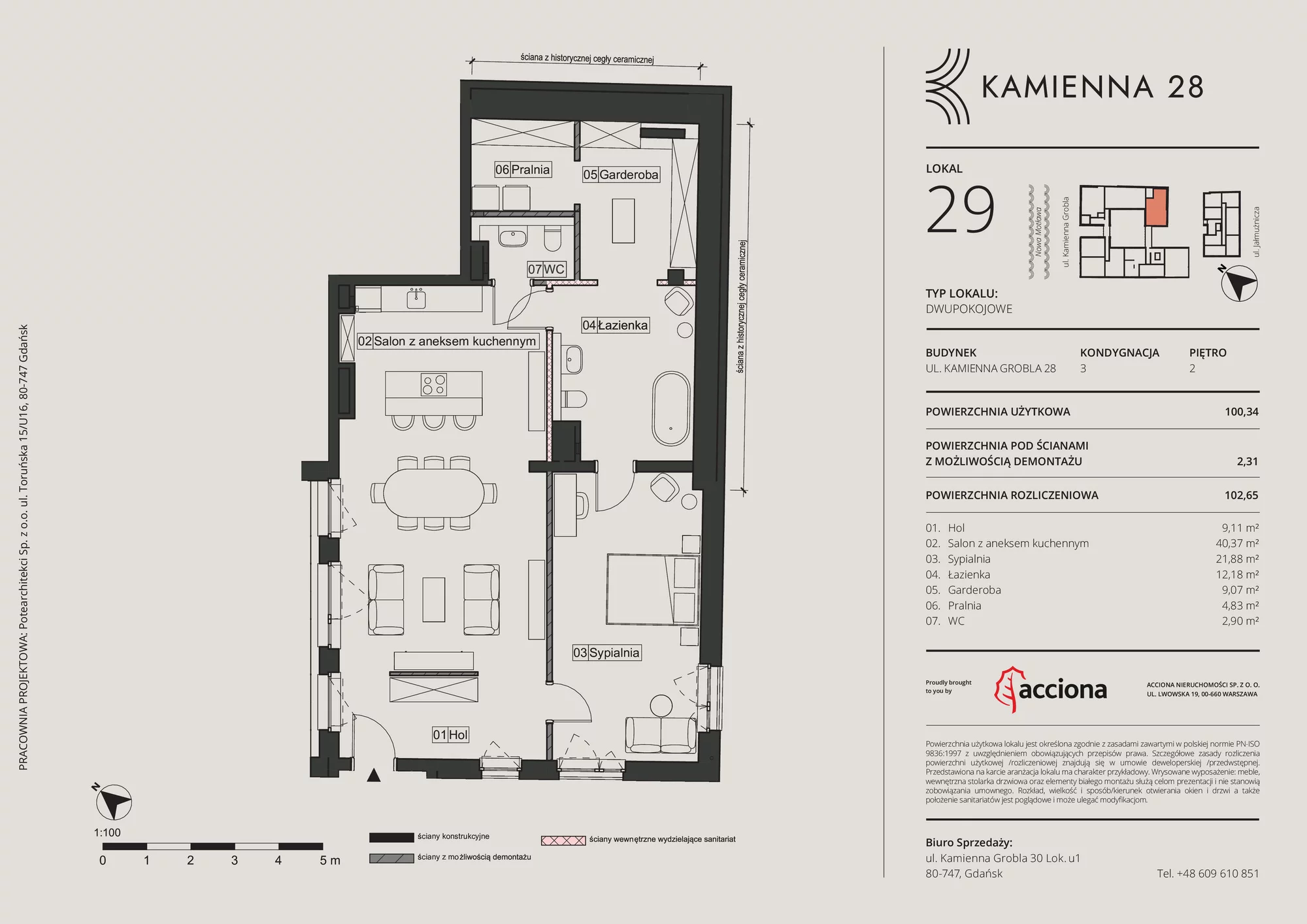 2 pokoje, mieszkanie 102,65 m², piętro 2, oferta nr 28.29, Kamienna 28, Gdańsk, Śródmieście, Dolne Miasto, ul. Kamienna Grobla 28