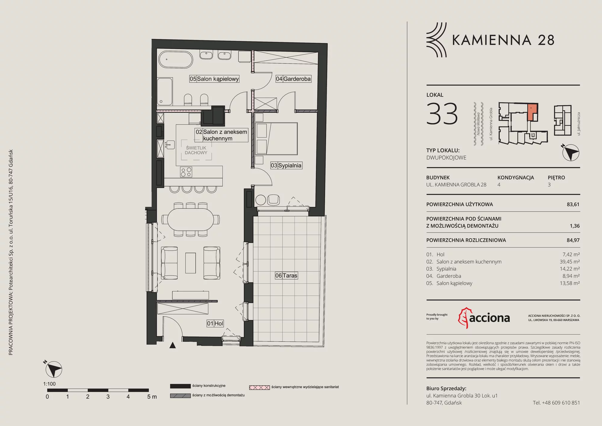 Apartament 84,97 m², piętro 3, oferta nr 28.33, Kamienna 28, Gdańsk, Śródmieście, Dolne Miasto, ul. Kamienna Grobla 28/29