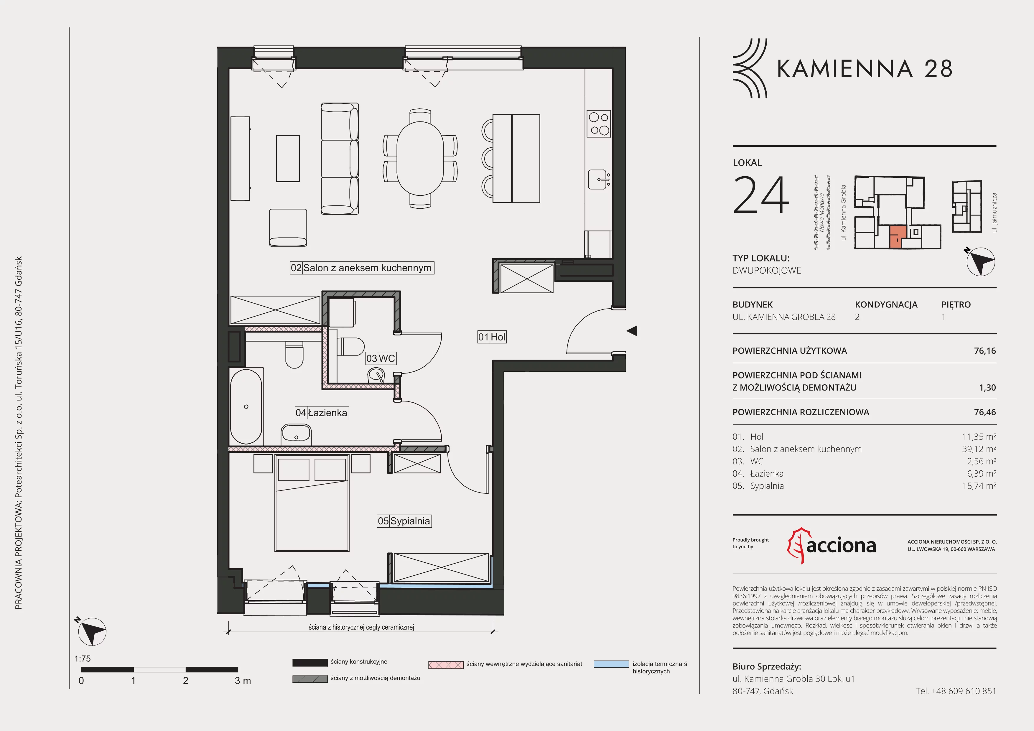 2 pokoje, apartament 76,46 m², piętro 1, oferta nr 28.24, Kamienna 28, Gdańsk, Śródmieście, Dolne Miasto, ul. Kamienna Grobla 28