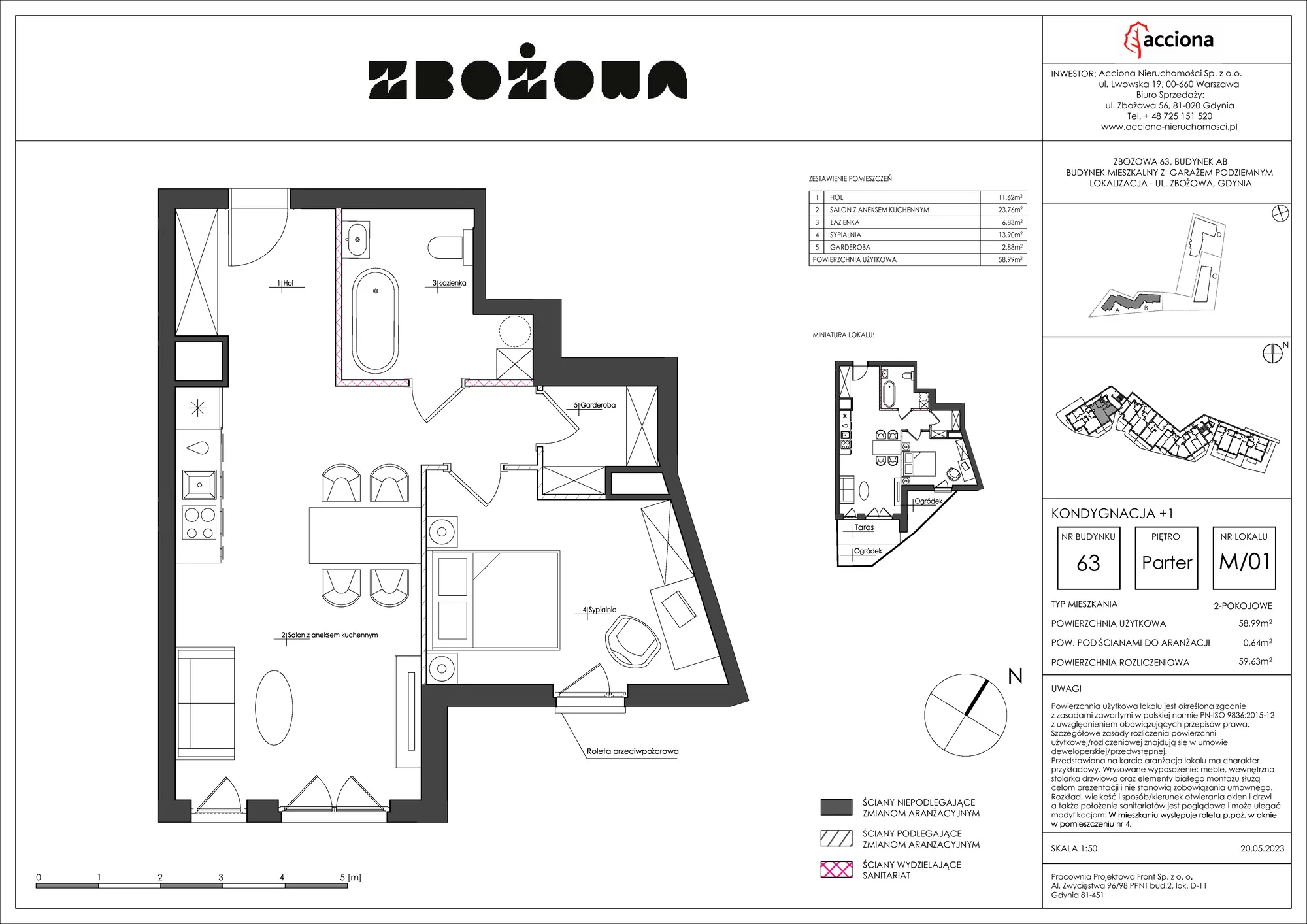 Mieszkanie 59,63 m², parter, oferta nr 63.1, Zbożowa, Gdynia, Cisowa, ul. Zbożowa