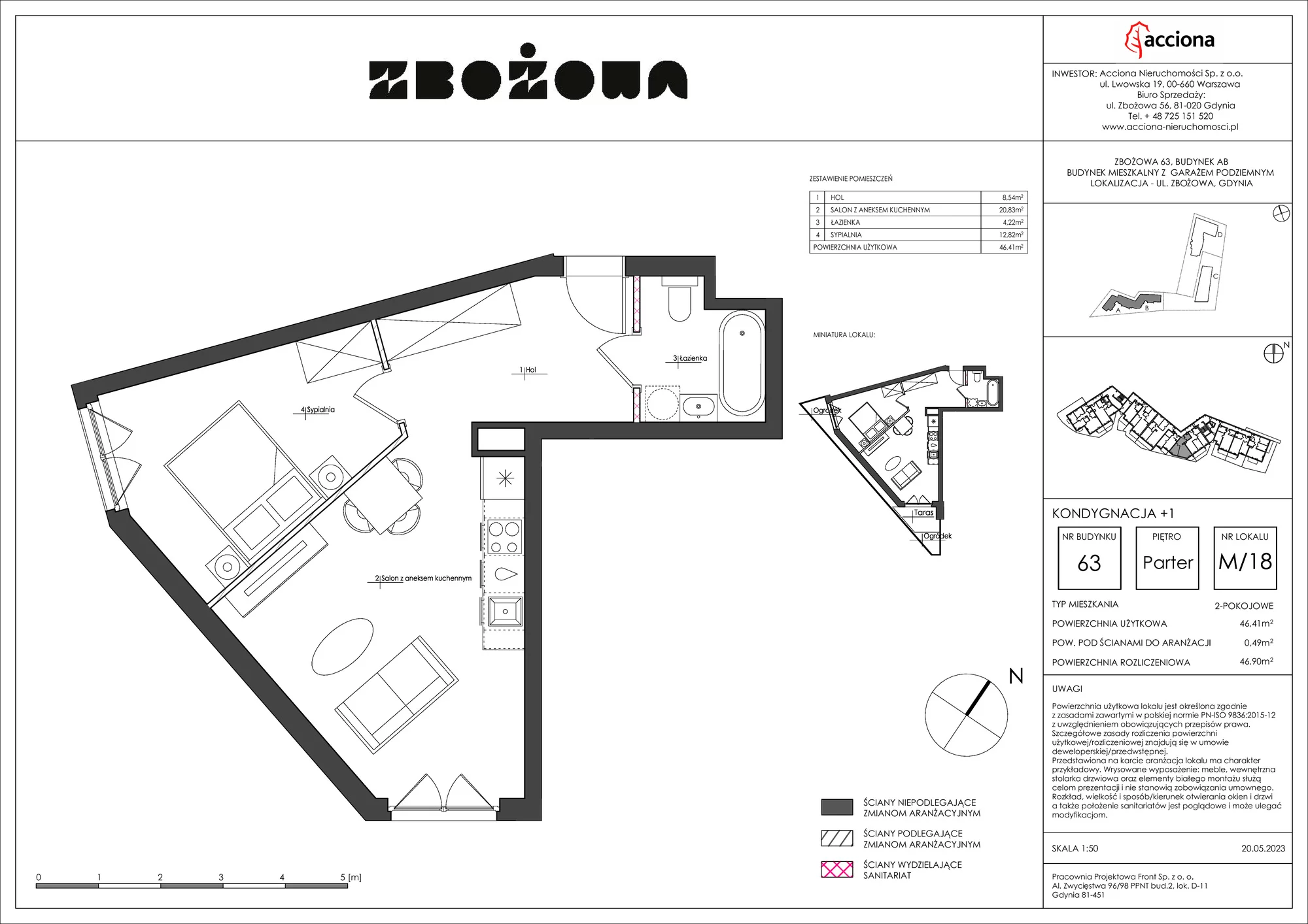 Mieszkanie 46,90 m², parter, oferta nr 63.18, Zbożowa, Gdynia, Cisowa, ul. Zbożowa