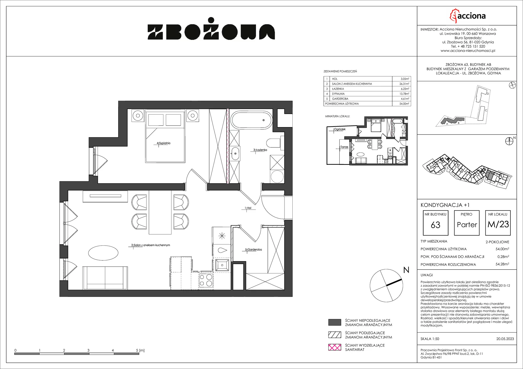 Mieszkanie 54,28 m², parter, oferta nr 63.23, Zbożowa, Gdynia, Cisowa, ul. Zbożowa