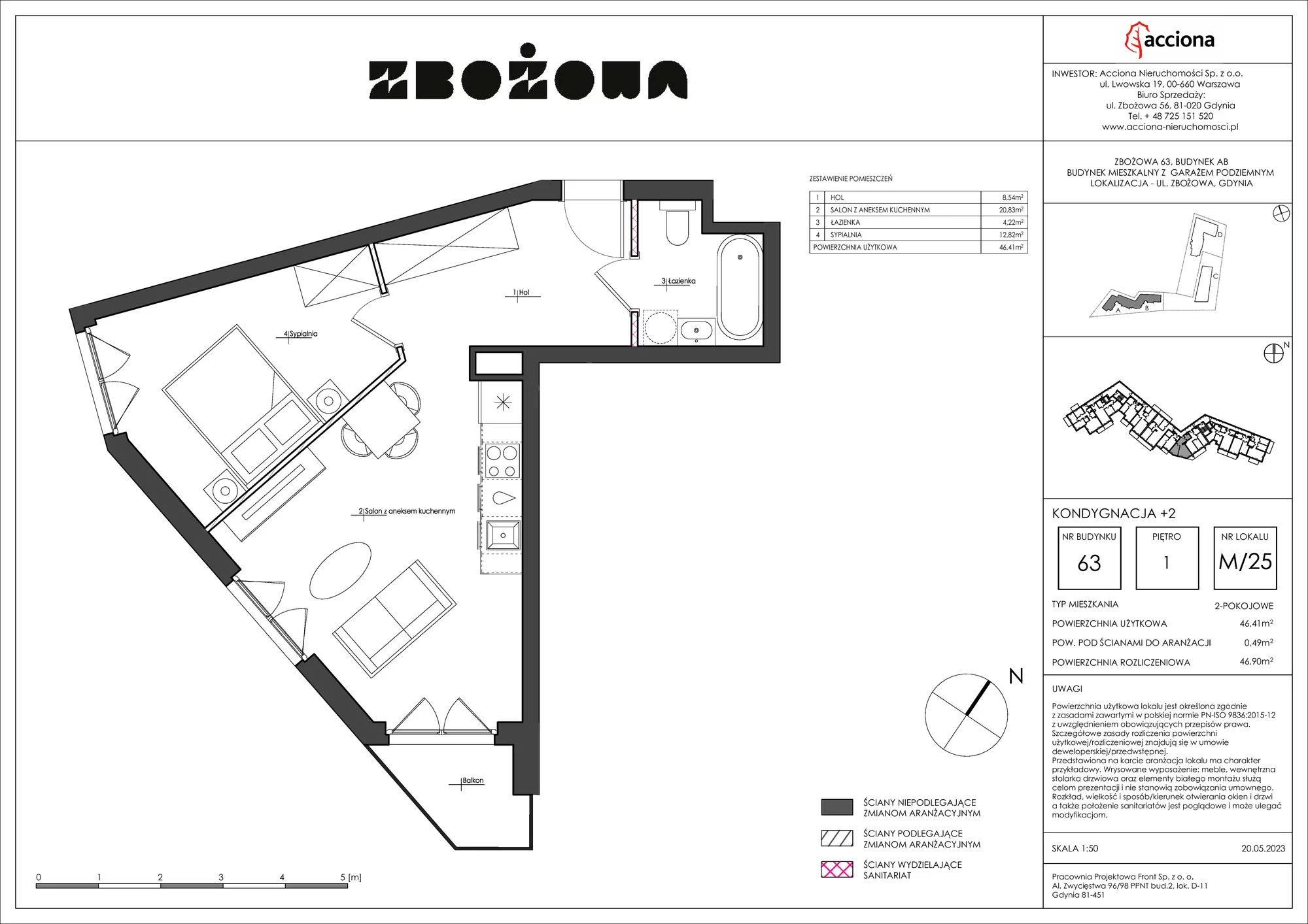 Mieszkanie 46,90 m², piętro 1, oferta nr 63.25, Zbożowa, Gdynia, Cisowa, ul. Zbożowa