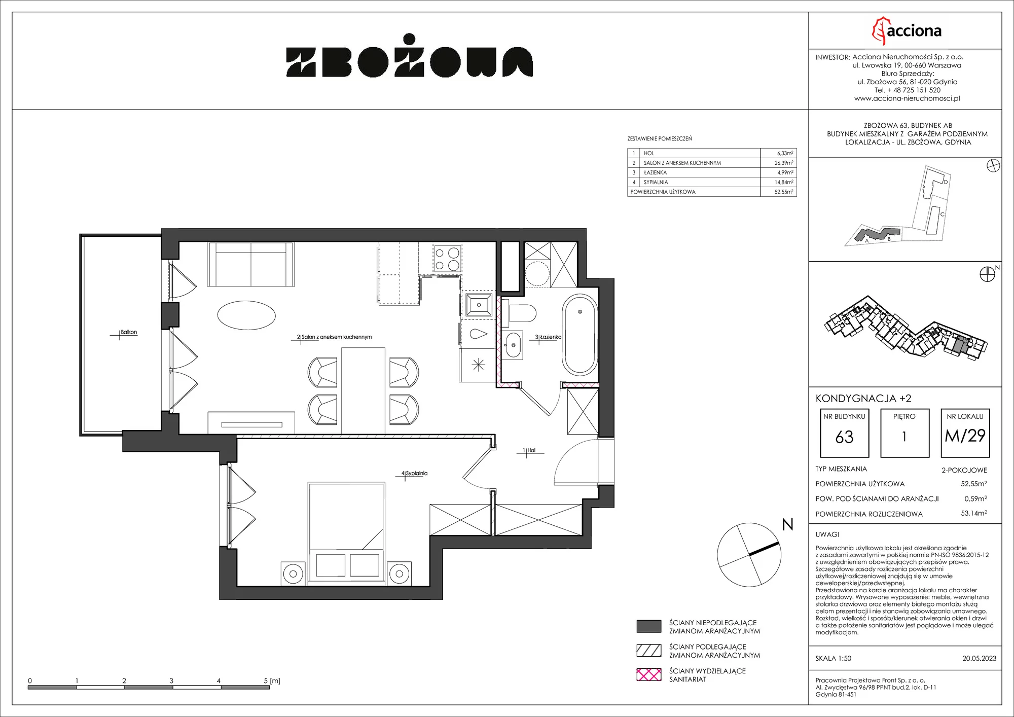 2 pokoje, apartament 53,14 m², piętro 1, oferta nr 63.29, Zbożowa, Gdynia, Cisowa, ul. Zbożowa