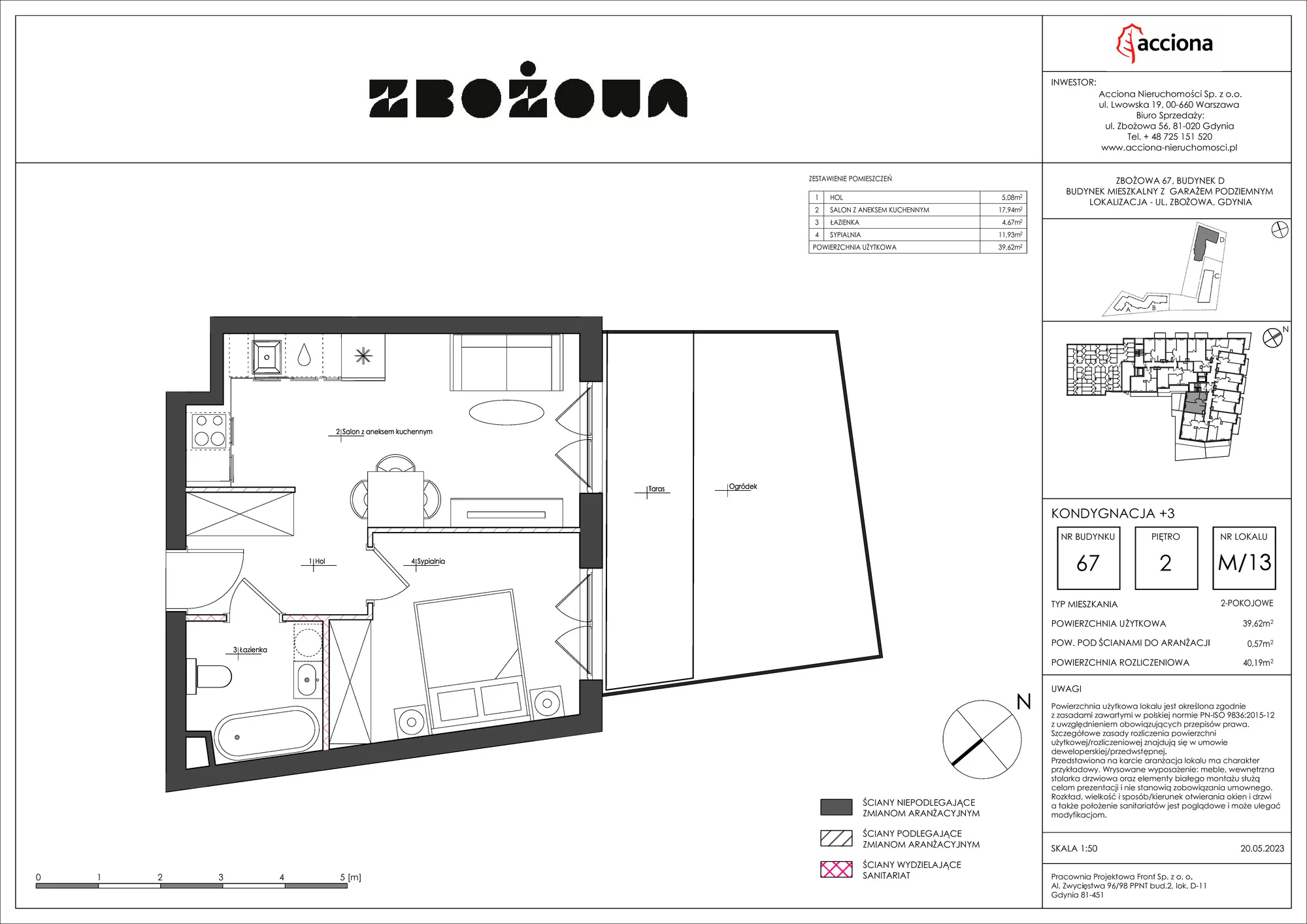 Mieszkanie 40,19 m², piętro 2, oferta nr 67.13, Zbożowa, Gdynia, Cisowa, ul. Zbożowa