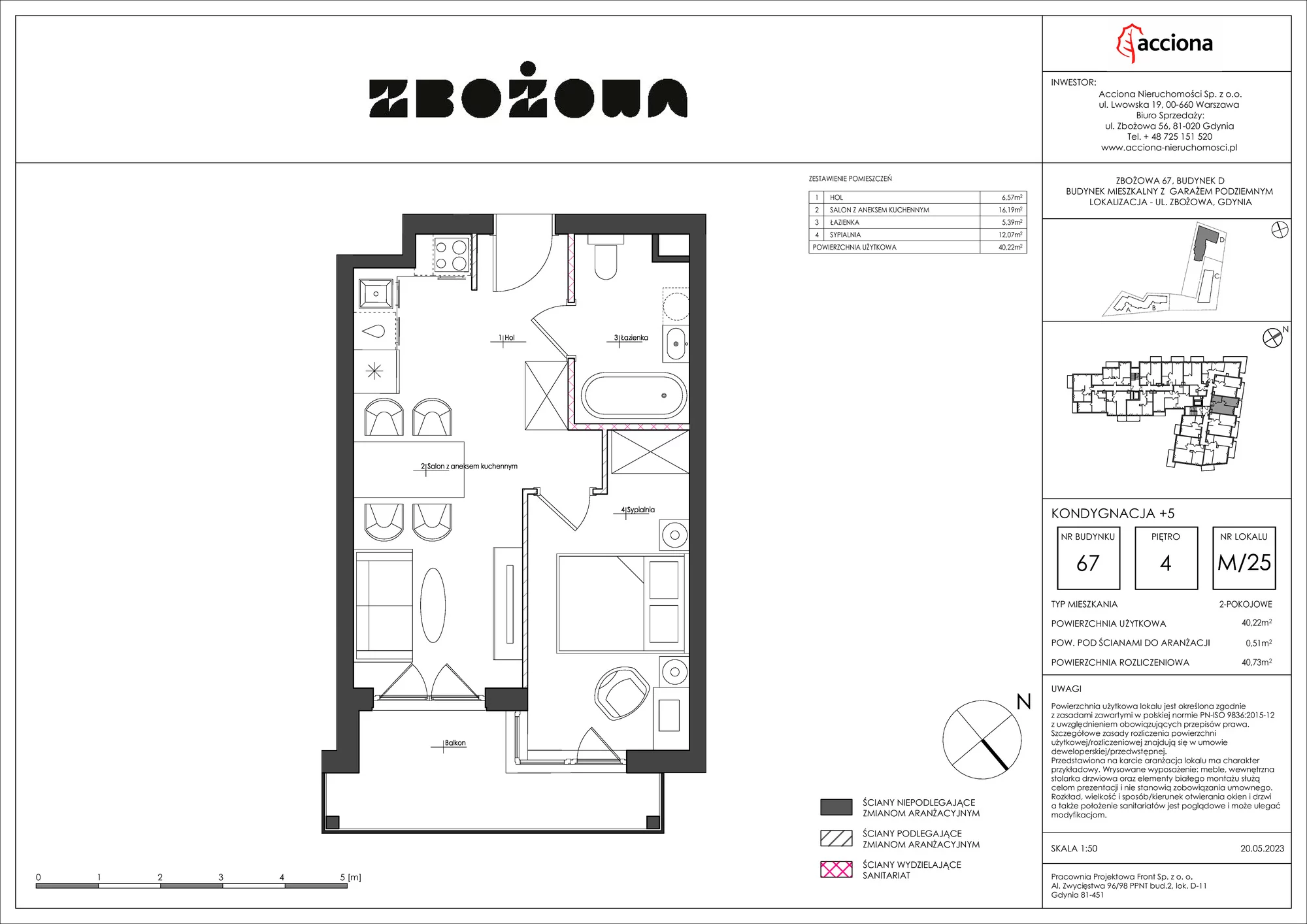 Mieszkanie 40,73 m², piętro 4, oferta nr 67.25, Zbożowa, Gdynia, Cisowa, ul. Zbożowa