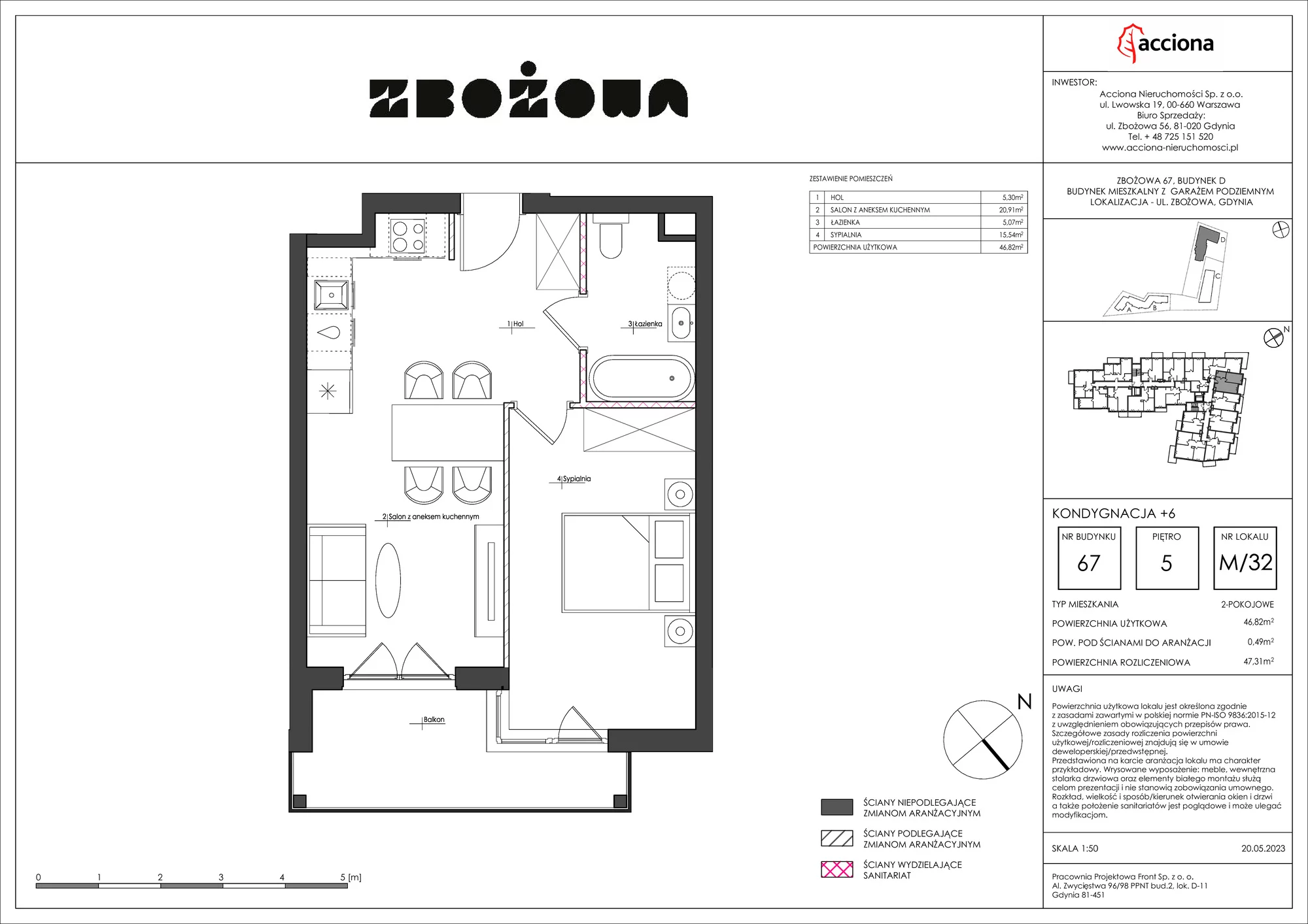 Mieszkanie 47,31 m², piętro 5, oferta nr 67.32, Zbożowa, Gdynia, Cisowa, ul. Zbożowa