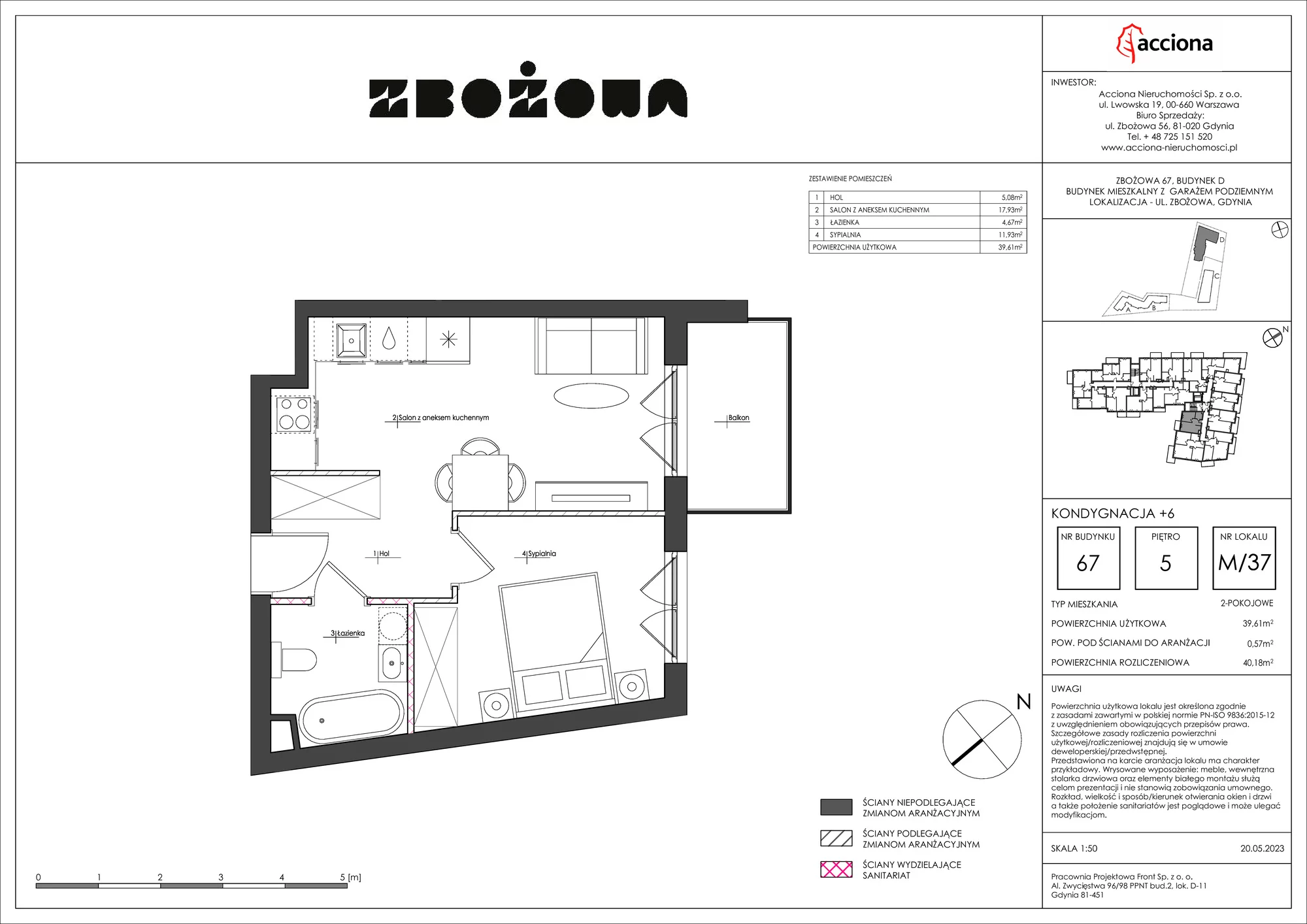 Mieszkanie 40,18 m², piętro 5, oferta nr 67.37, Zbożowa, Gdynia, Cisowa, ul. Zbożowa