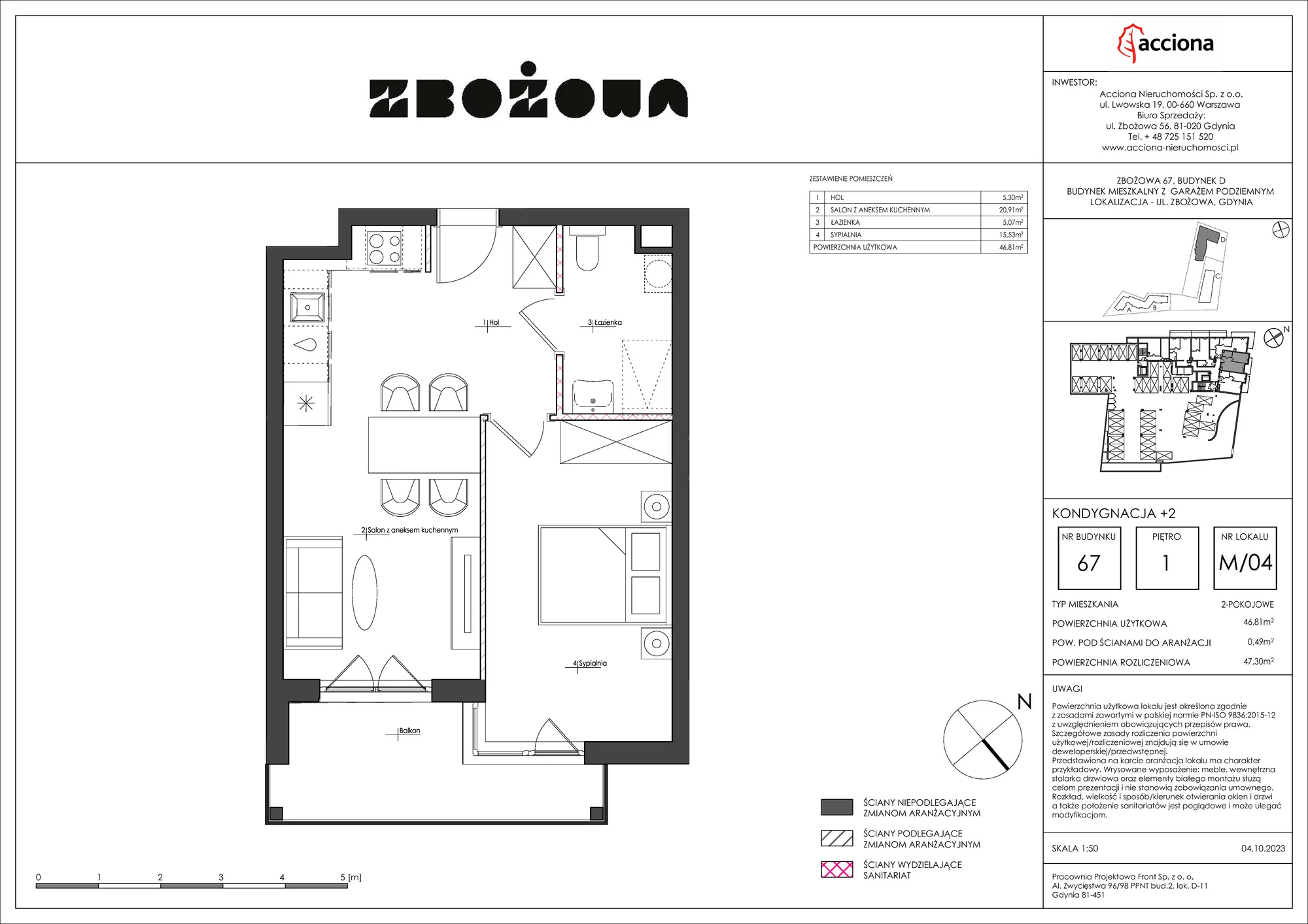 Mieszkanie 47,30 m², piętro 1, oferta nr 67.4, Zbożowa, Gdynia, Cisowa, ul. Zbożowa