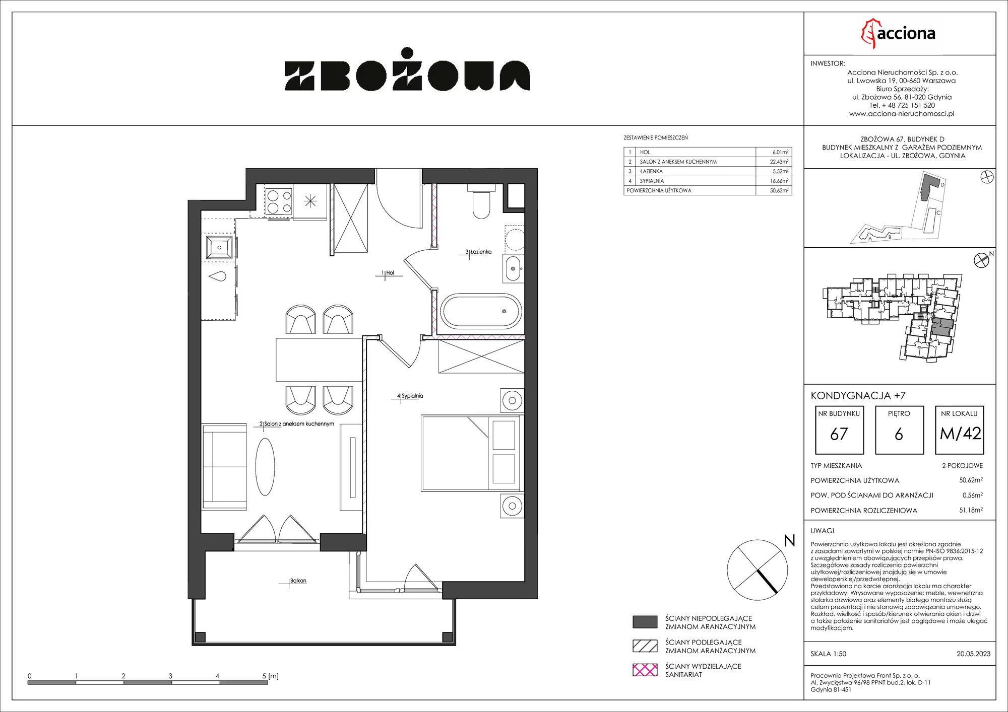 Mieszkanie 51,18 m², piętro 6, oferta nr 67.42, Zbożowa, Gdynia, Cisowa, ul. Zbożowa