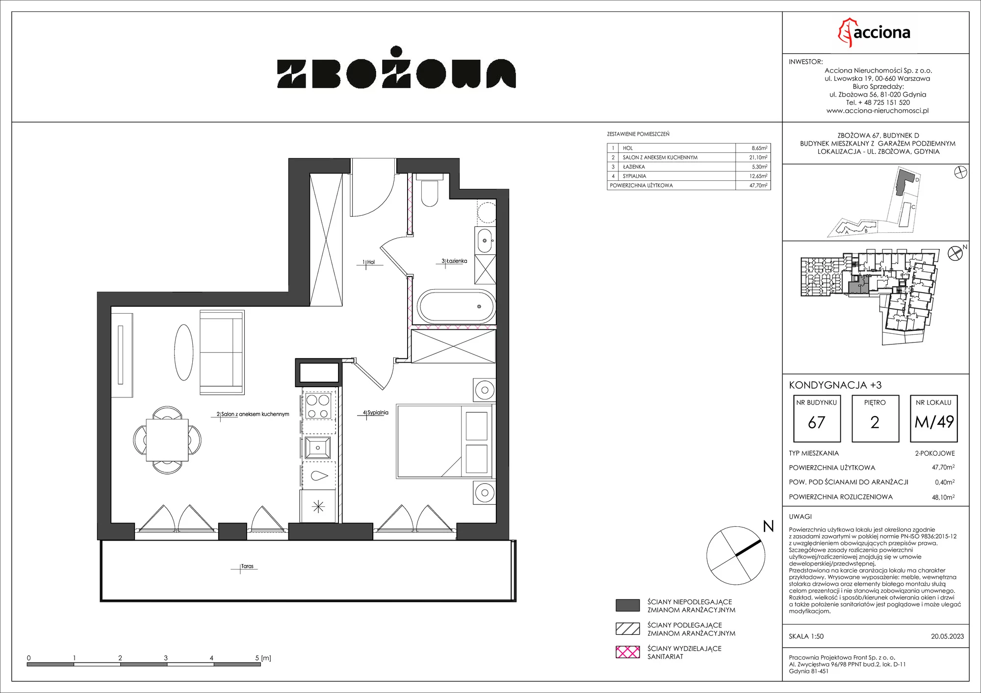 Mieszkanie 48,10 m², piętro 2, oferta nr 67.49, Zbożowa, Gdynia, Cisowa, ul. Zbożowa