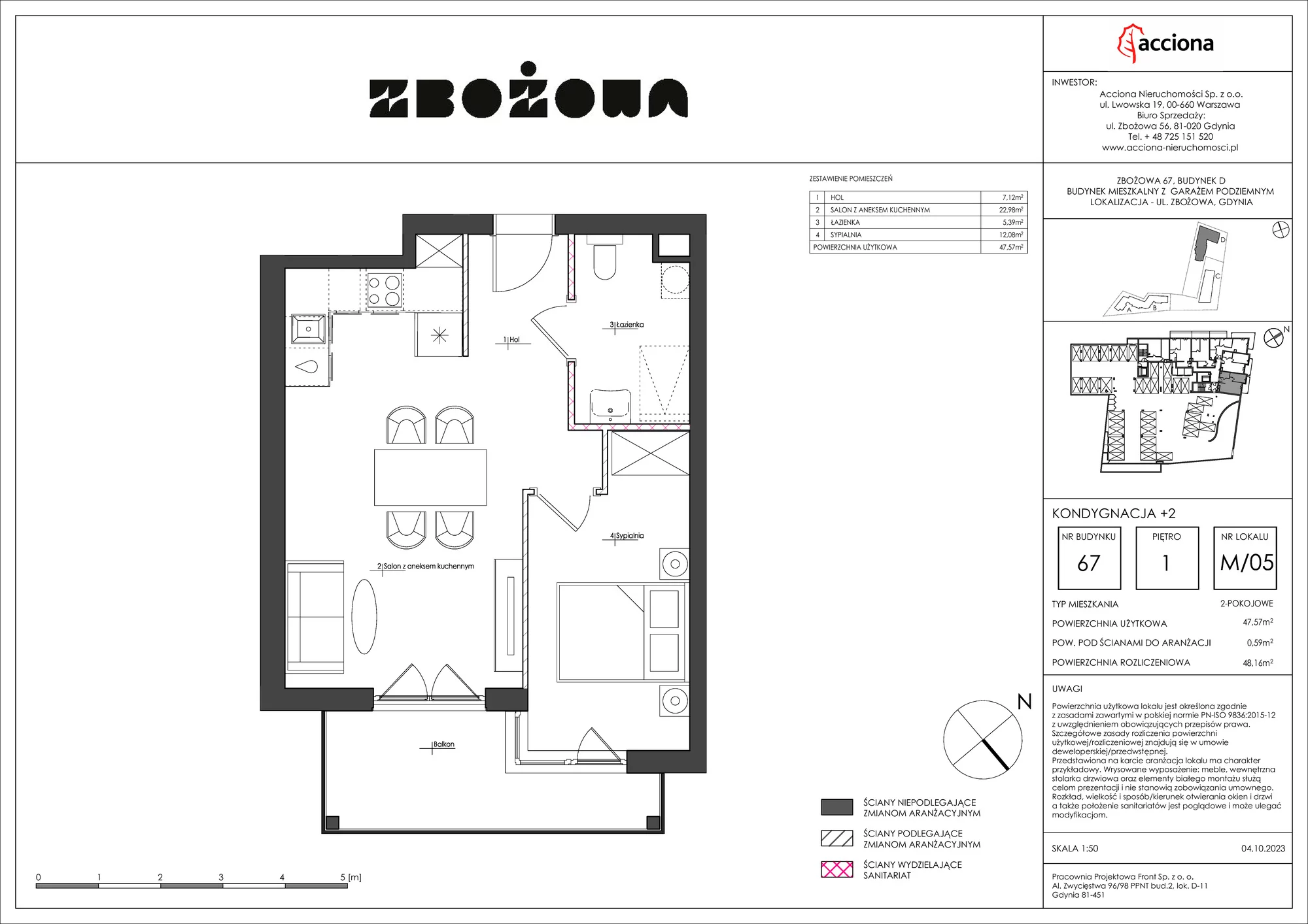 Mieszkanie 48,16 m², piętro 1, oferta nr 67.5, Zbożowa, Gdynia, Cisowa, ul. Zbożowa