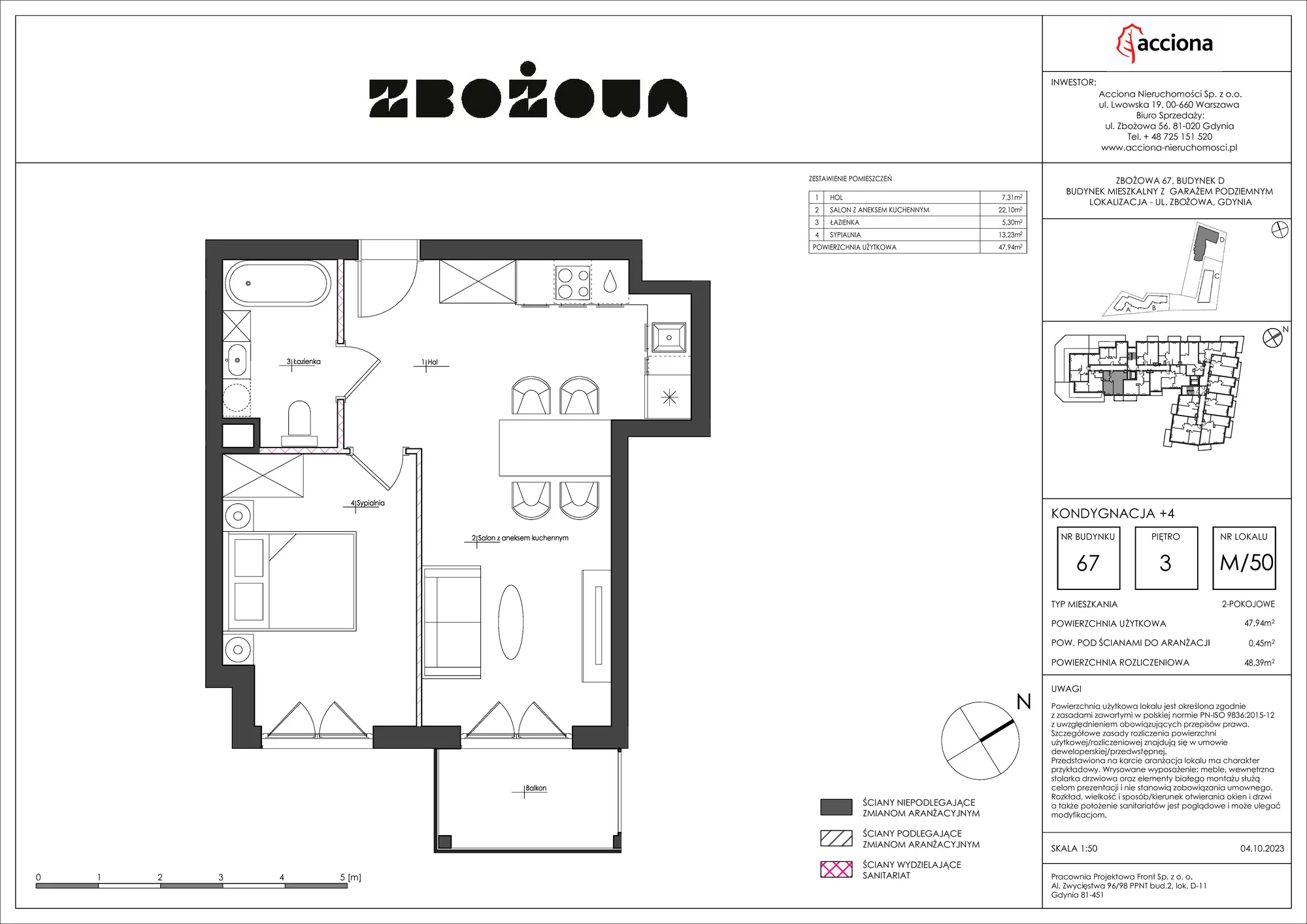 Mieszkanie 48,39 m², piętro 3, oferta nr 67.50, Zbożowa, Gdynia, Cisowa, ul. Zbożowa