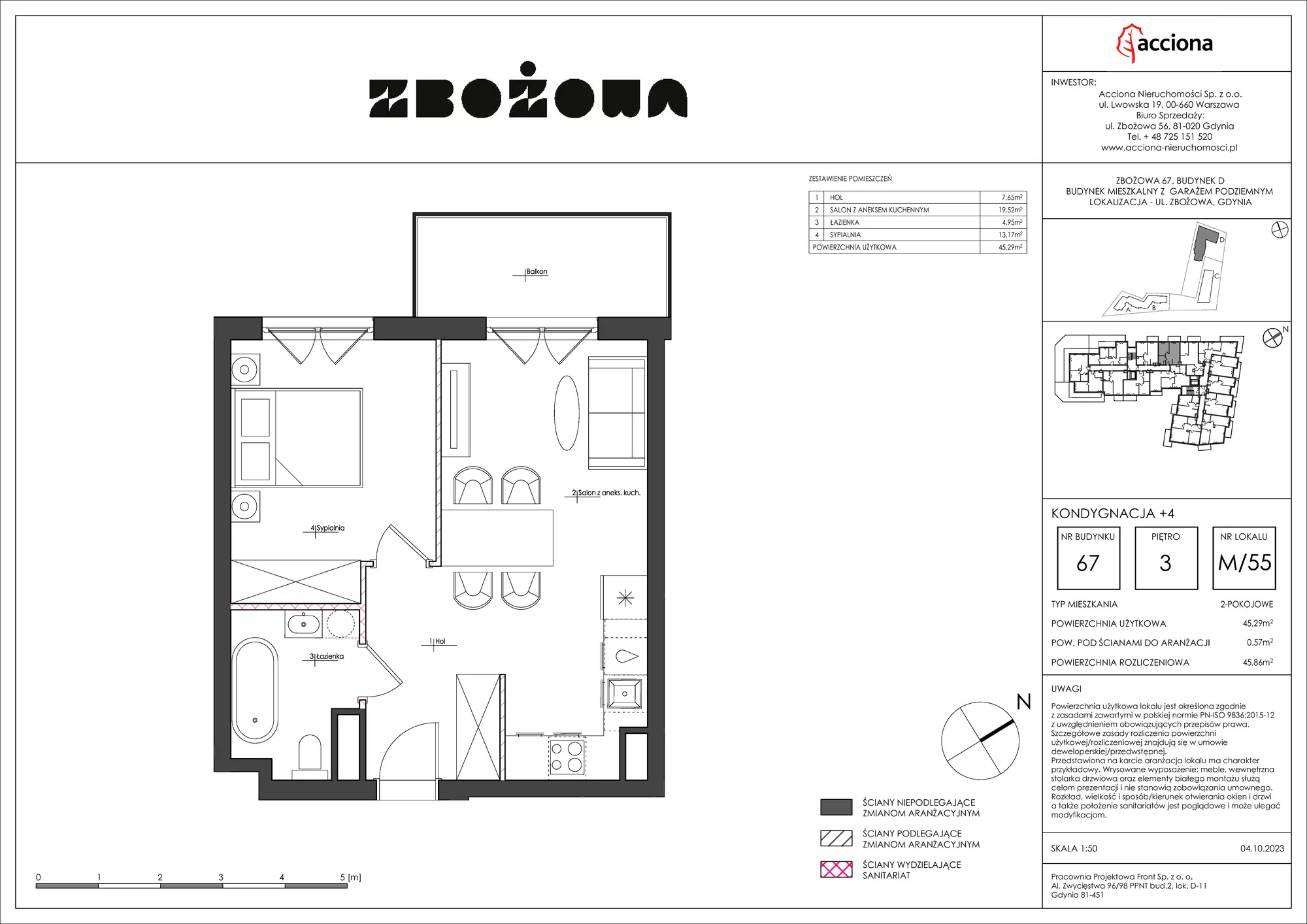 Mieszkanie 45,86 m², piętro 3, oferta nr 67.55, Zbożowa, Gdynia, Cisowa, ul. Zbożowa