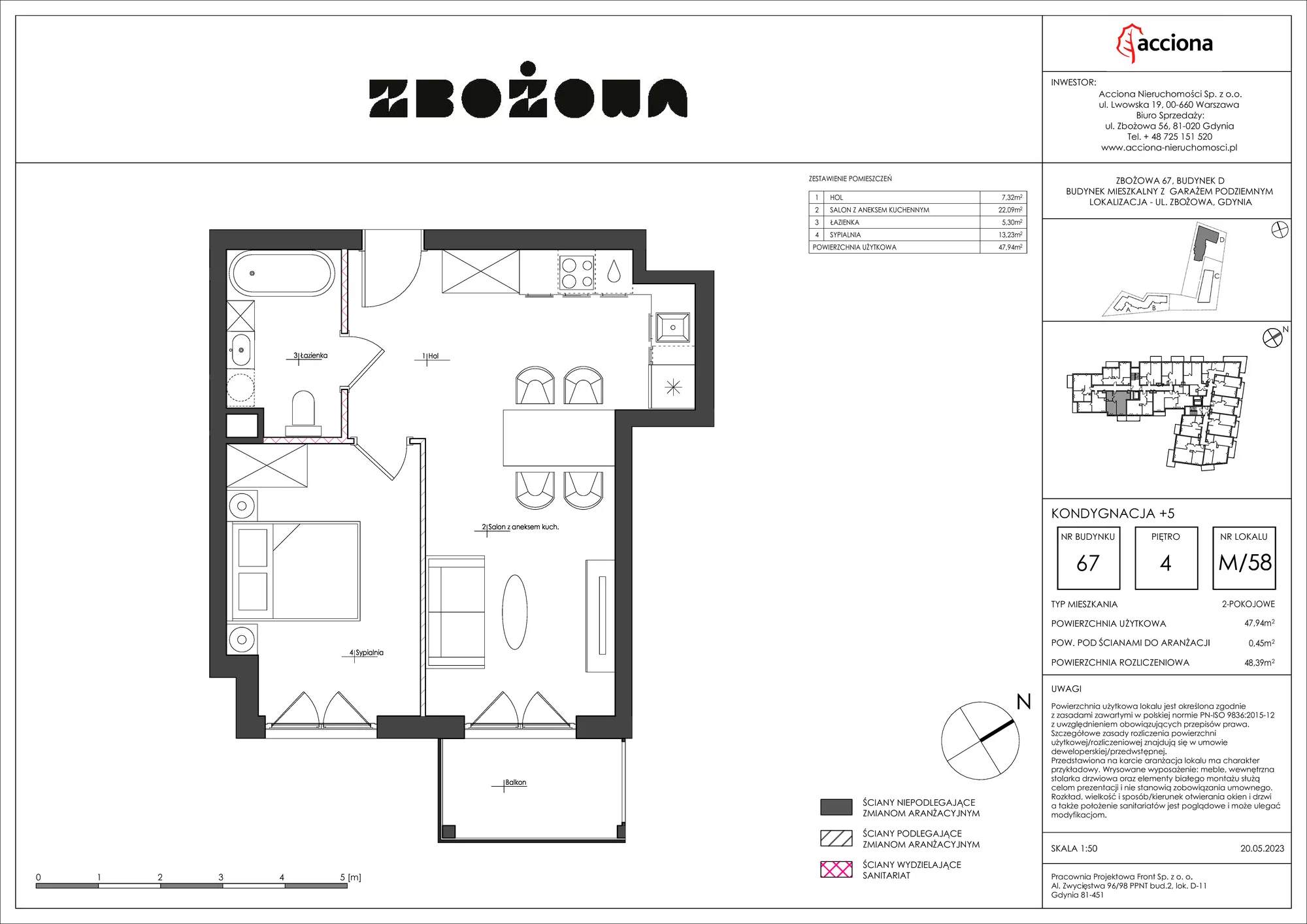 Mieszkanie 48,39 m², piętro 4, oferta nr 67.58, Zbożowa, Gdynia, Cisowa, ul. Zbożowa