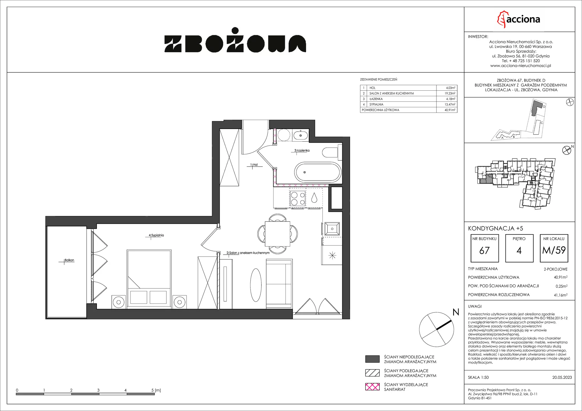 Mieszkanie 41,16 m², piętro 4, oferta nr 67.59, Zbożowa, Gdynia, Cisowa, ul. Zbożowa