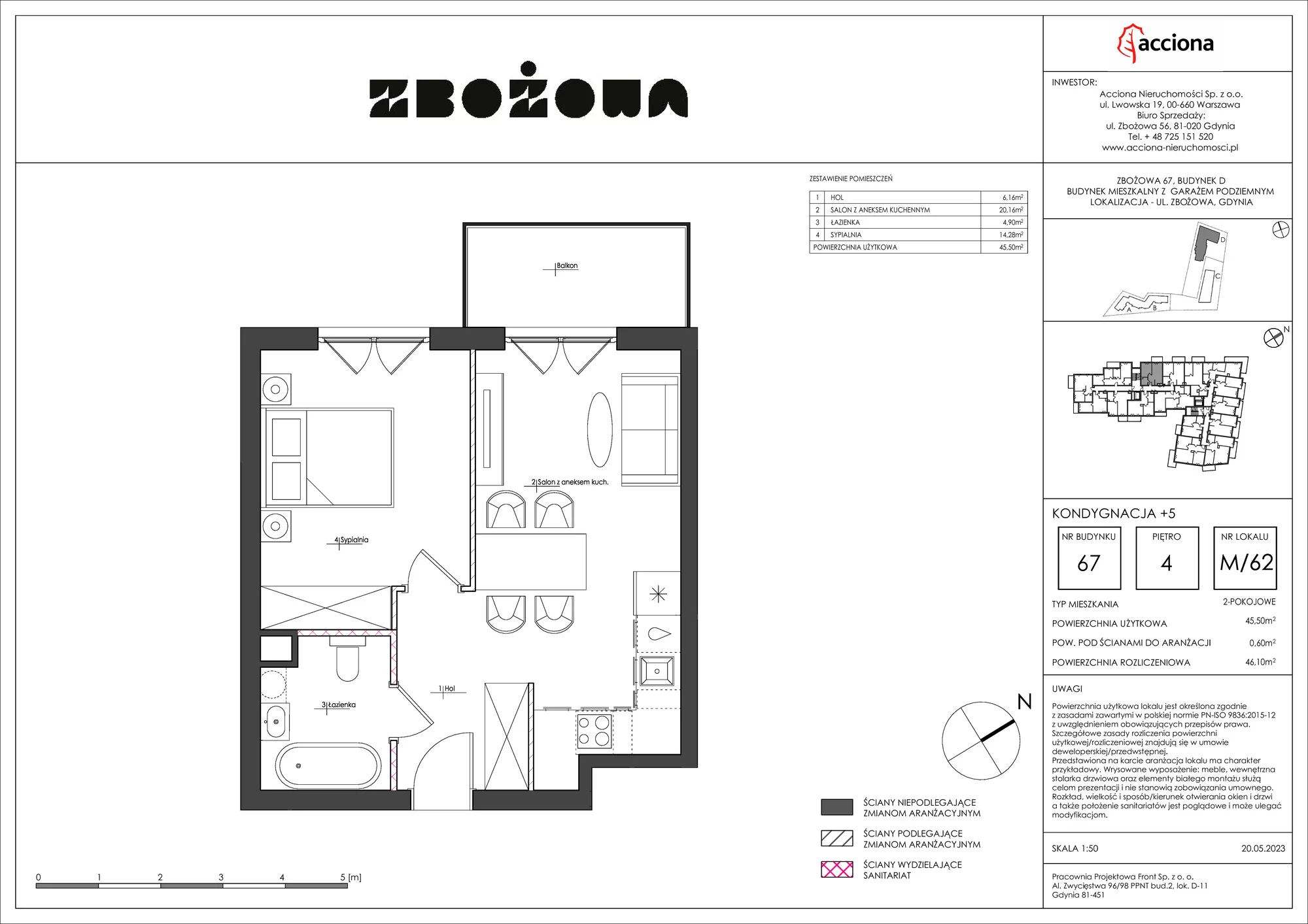 Mieszkanie 46,10 m², piętro 4, oferta nr 67.62, Zbożowa, Gdynia, Cisowa, ul. Zbożowa