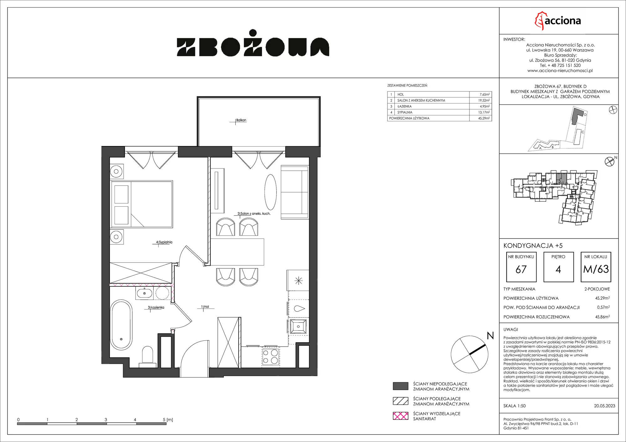 Mieszkanie 45,86 m², piętro 4, oferta nr 67.63, Zbożowa, Gdynia, Cisowa, ul. Zbożowa