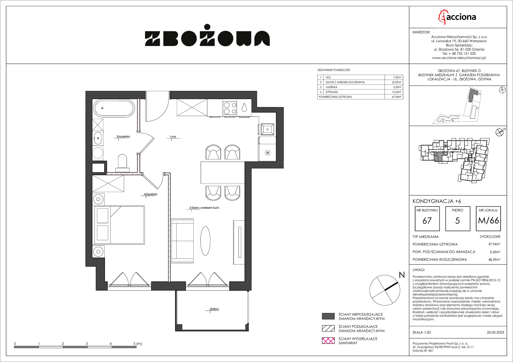 Mieszkanie 48,39 m², piętro 5, oferta nr 67.66, Zbożowa, Gdynia, Cisowa, ul. Zbożowa