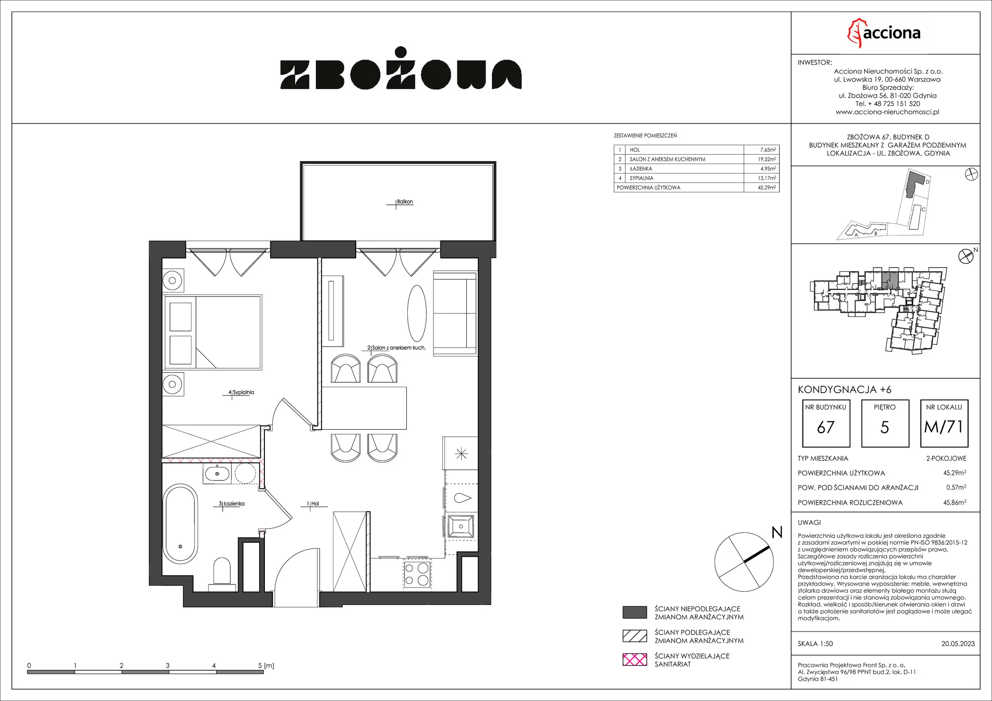 Mieszkanie 45,86 m², piętro 5, oferta nr 67.71, Zbożowa, Gdynia, Cisowa, ul. Zbożowa