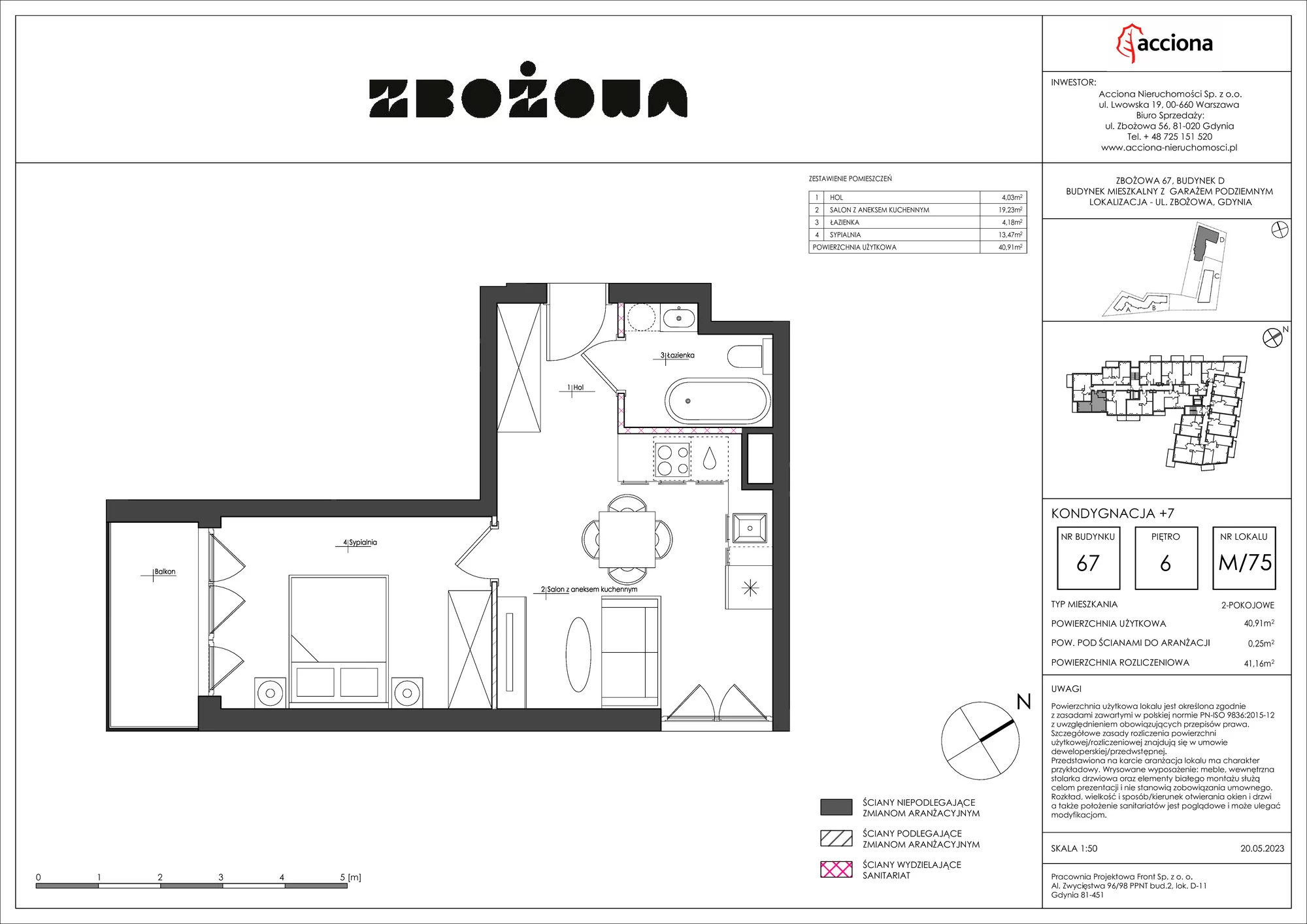 Mieszkanie 41,16 m², piętro 6, oferta nr 67.75, Zbożowa, Gdynia, Cisowa, ul. Zbożowa