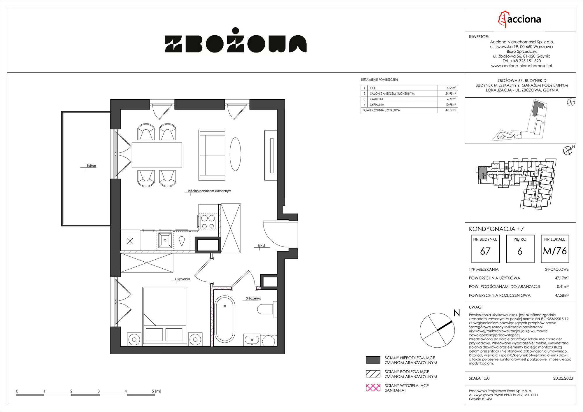 Mieszkanie 47,58 m², piętro 6, oferta nr 67.76, Zbożowa, Gdynia, Cisowa, ul. Zbożowa