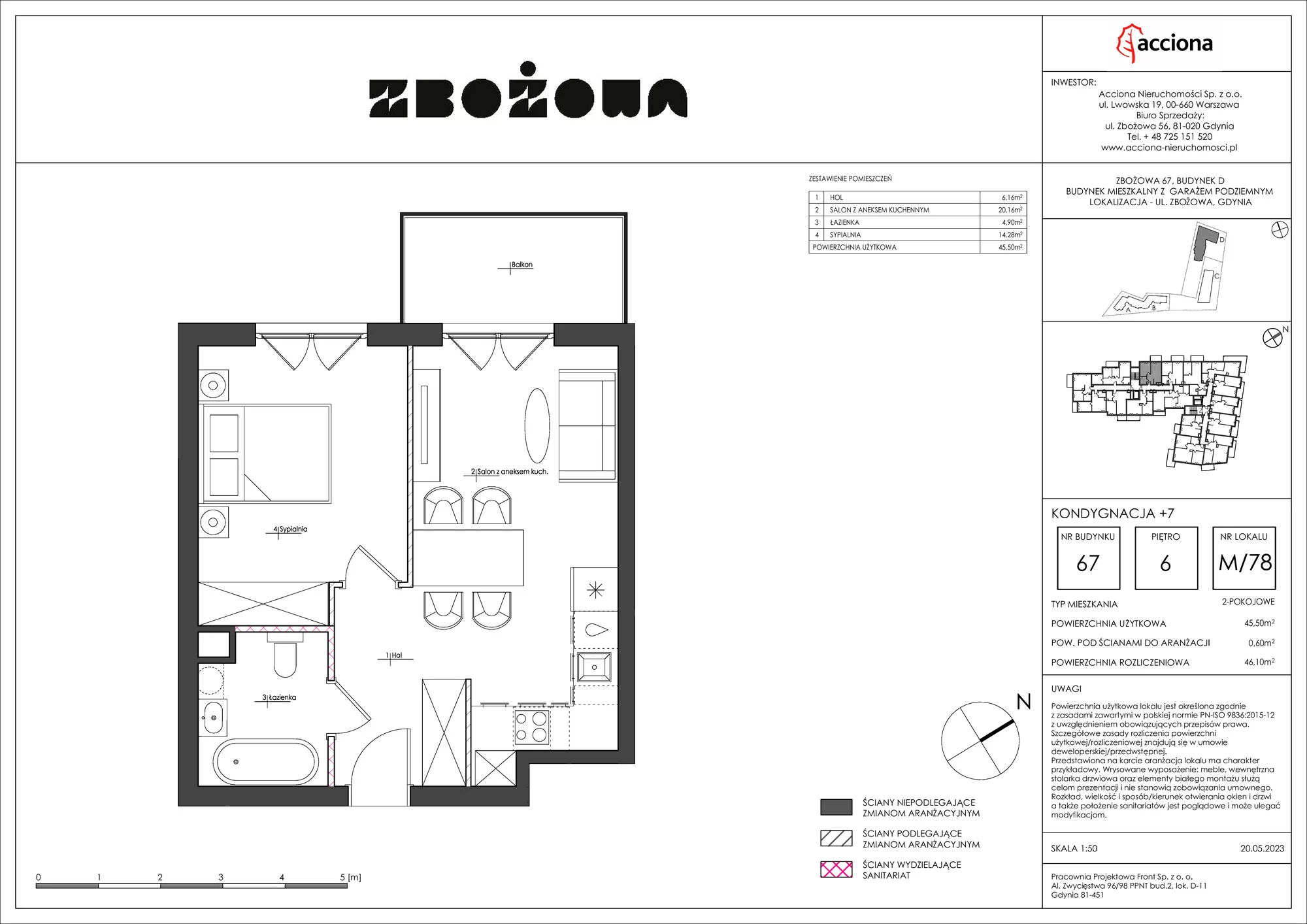 Mieszkanie 46,10 m², piętro 6, oferta nr 67.78, Zbożowa, Gdynia, Cisowa, ul. Zbożowa