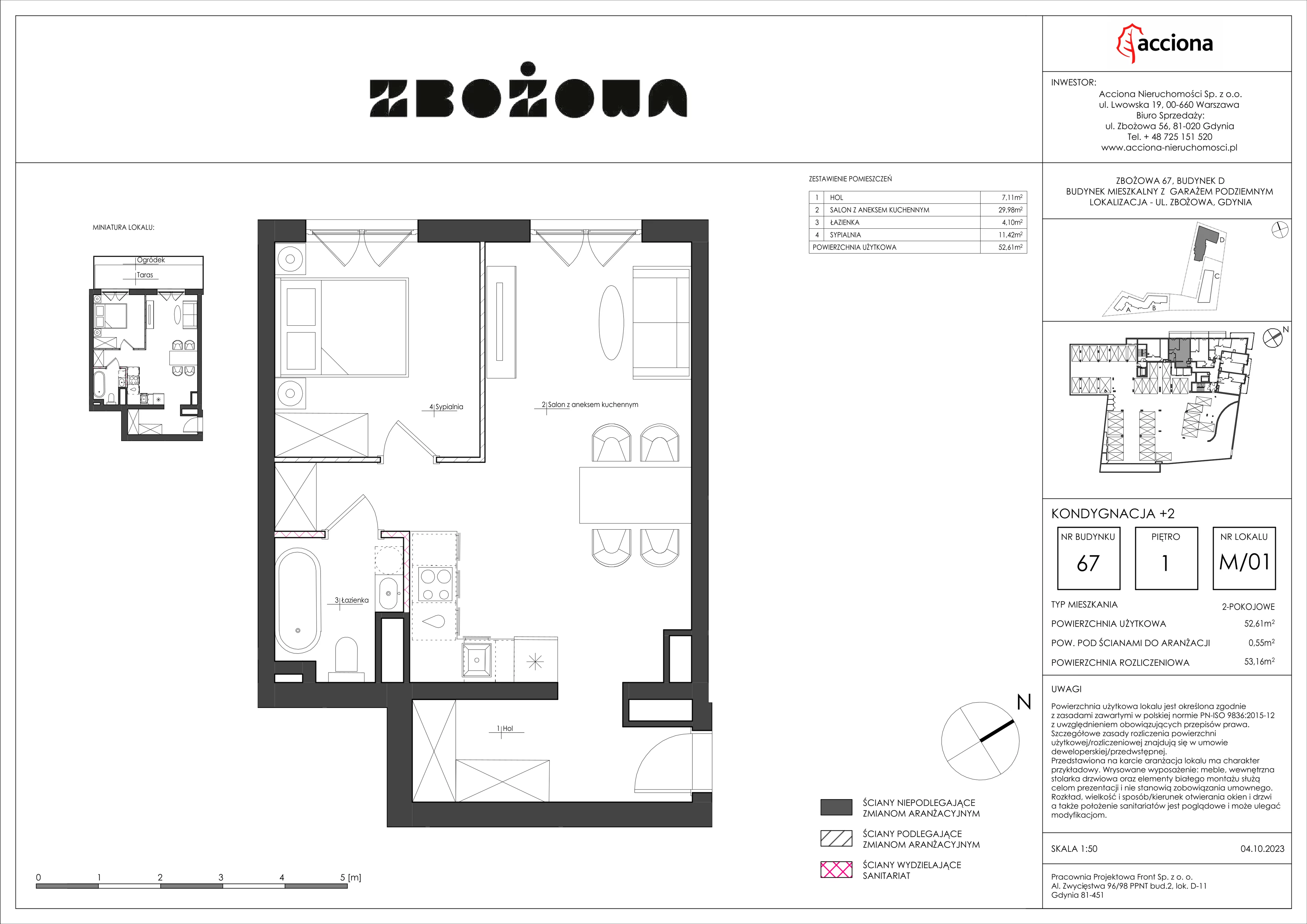 2 pokoje, mieszkanie 53,16 m², piętro 1, oferta nr 67.1, Zbożowa, Gdynia, Cisowa, ul. Zbożowa
