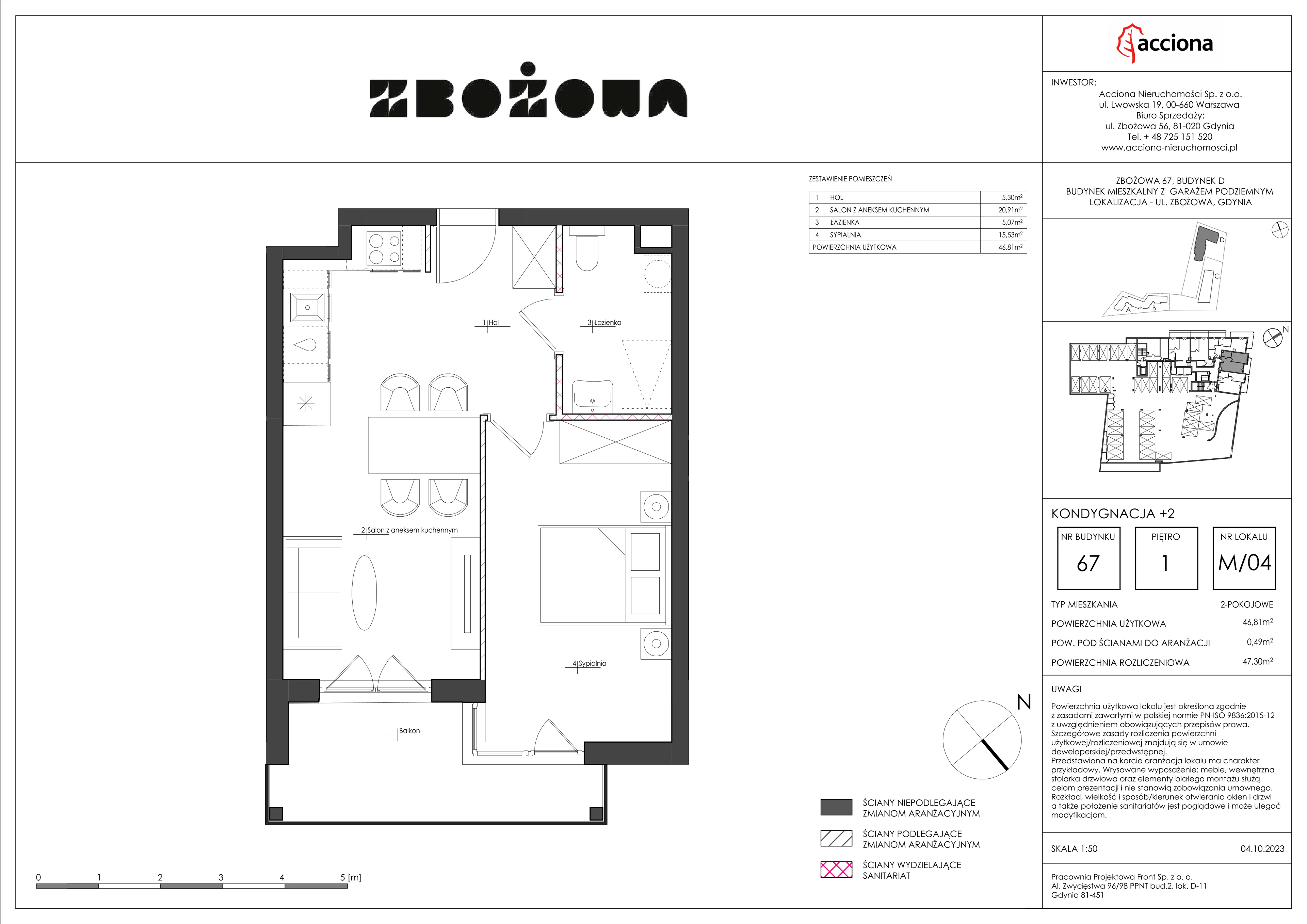 2 pokoje, mieszkanie 47,30 m², piętro 1, oferta nr 67.4, Zbożowa, Gdynia, Cisowa, ul. Zbożowa