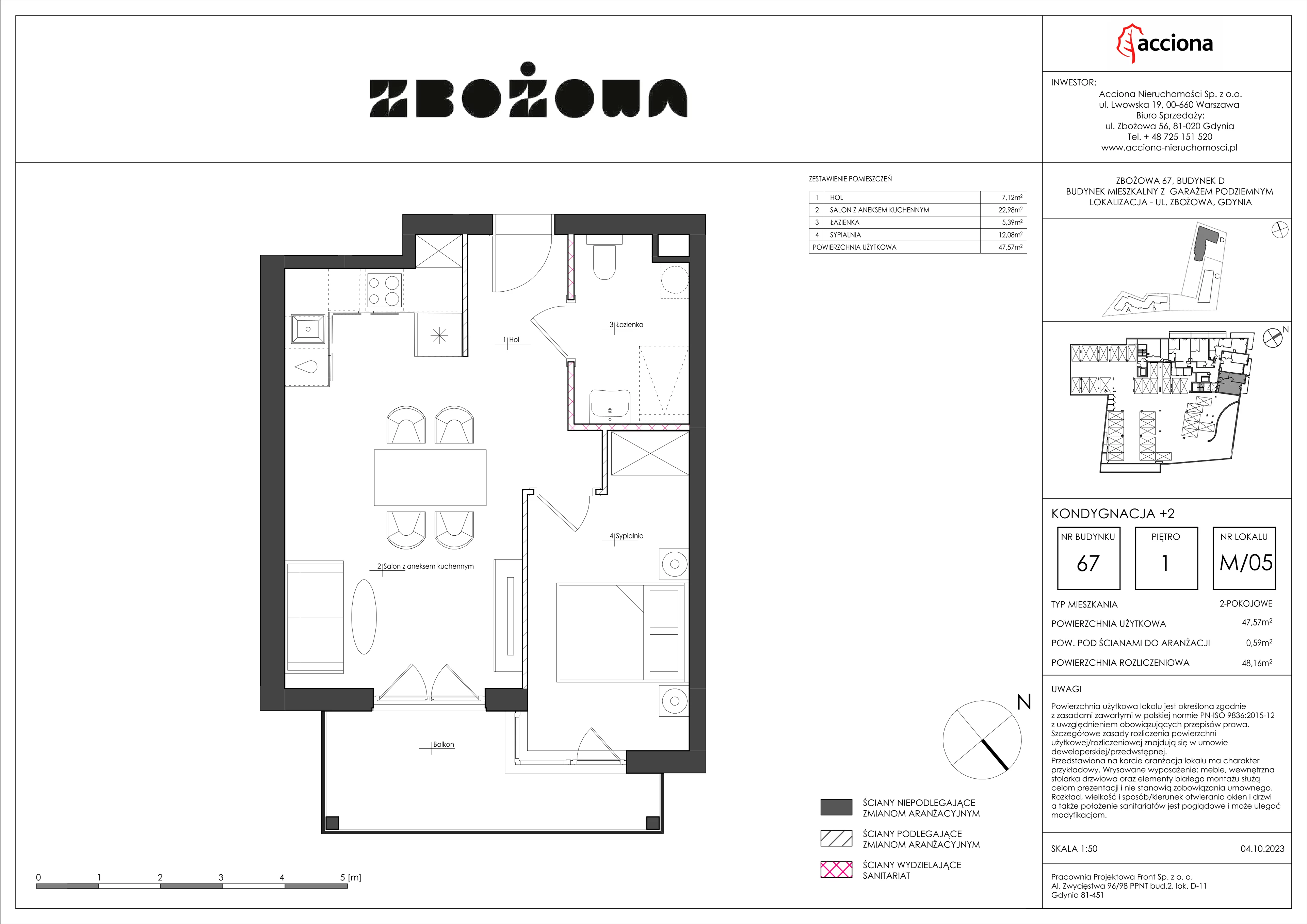 2 pokoje, mieszkanie 48,16 m², piętro 1, oferta nr 67.5, Zbożowa, Gdynia, Cisowa, ul. Zbożowa