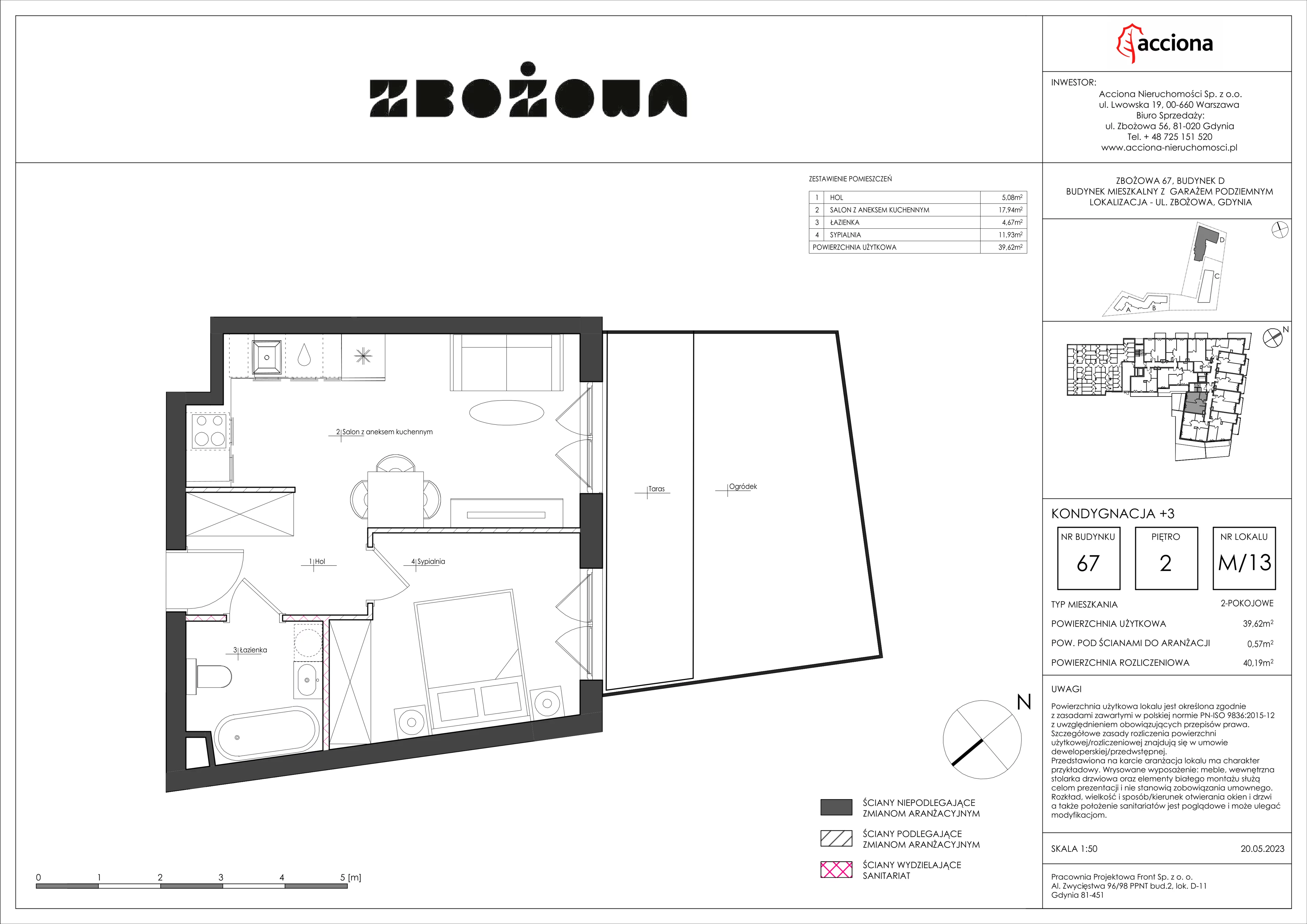 2 pokoje, apartament 40,19 m², piętro 2, oferta nr 67.13, Zbożowa, Gdynia, Cisowa, ul. Zbożowa