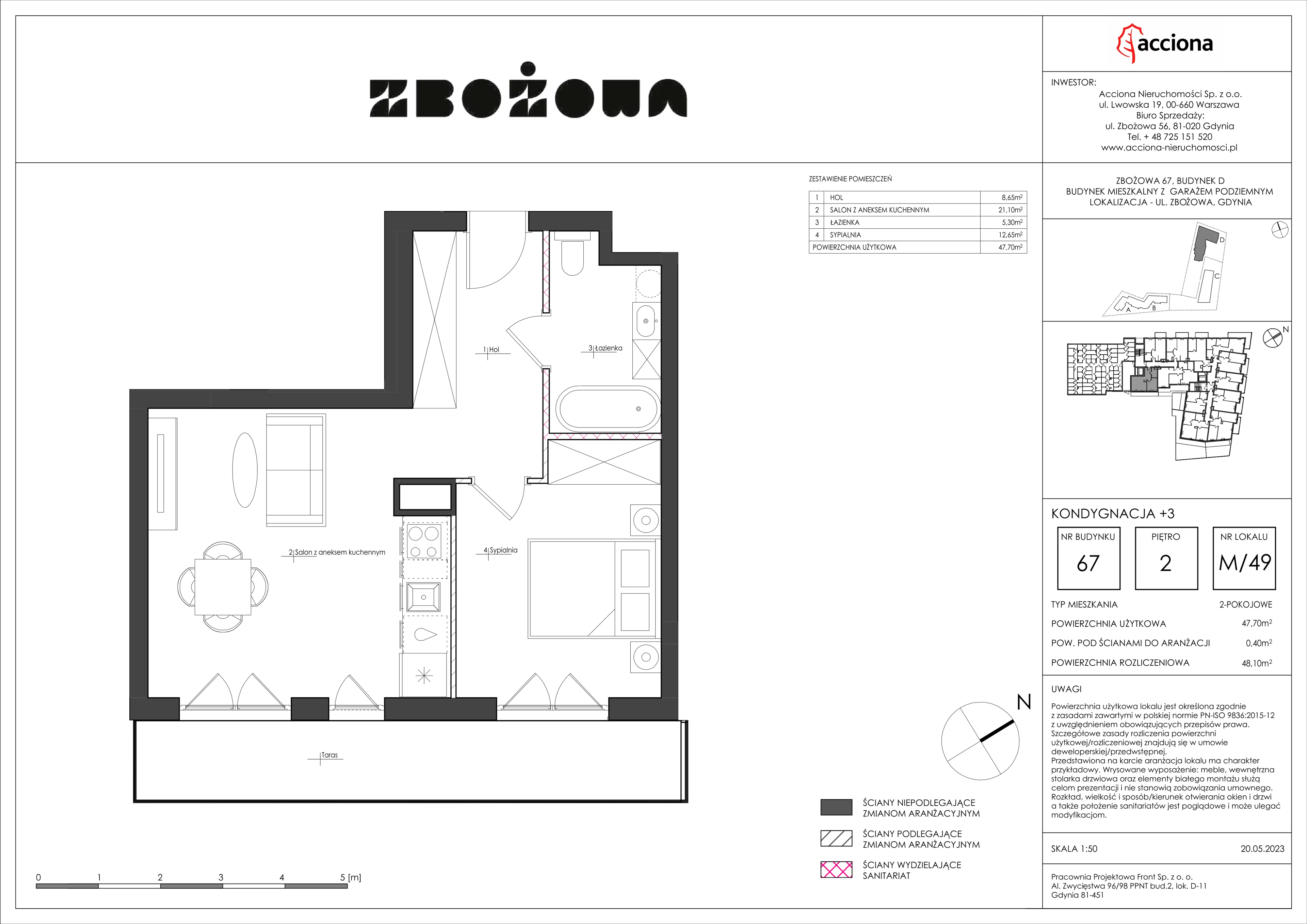 2 pokoje, mieszkanie 48,10 m², piętro 2, oferta nr 67.49, Zbożowa, Gdynia, Cisowa, ul. Zbożowa