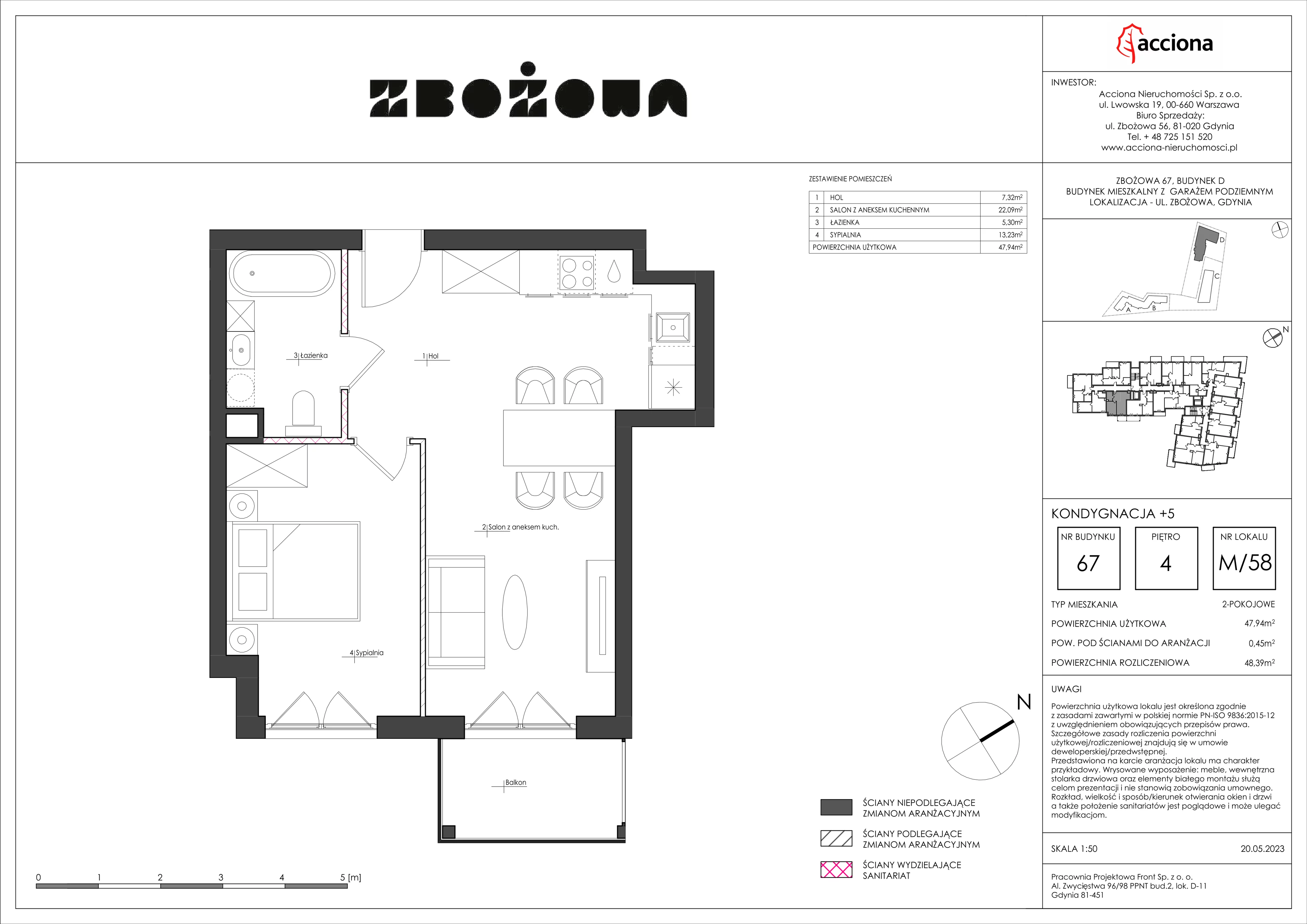2 pokoje, mieszkanie 48,39 m², piętro 4, oferta nr 67.58, Zbożowa, Gdynia, Cisowa, ul. Zbożowa