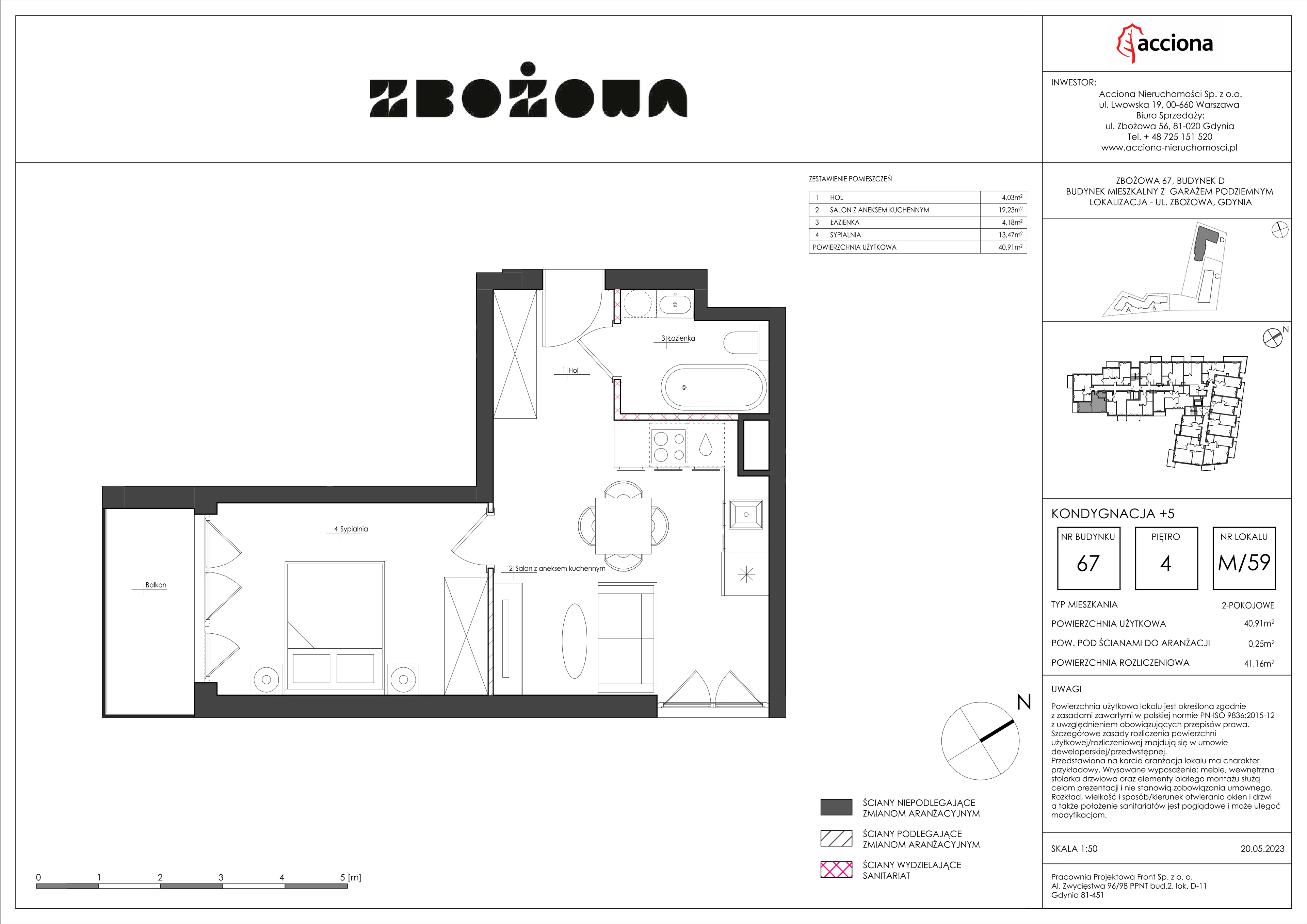2 pokoje, mieszkanie 41,16 m², piętro 4, oferta nr 67.59, Zbożowa, Gdynia, Cisowa, ul. Zbożowa
