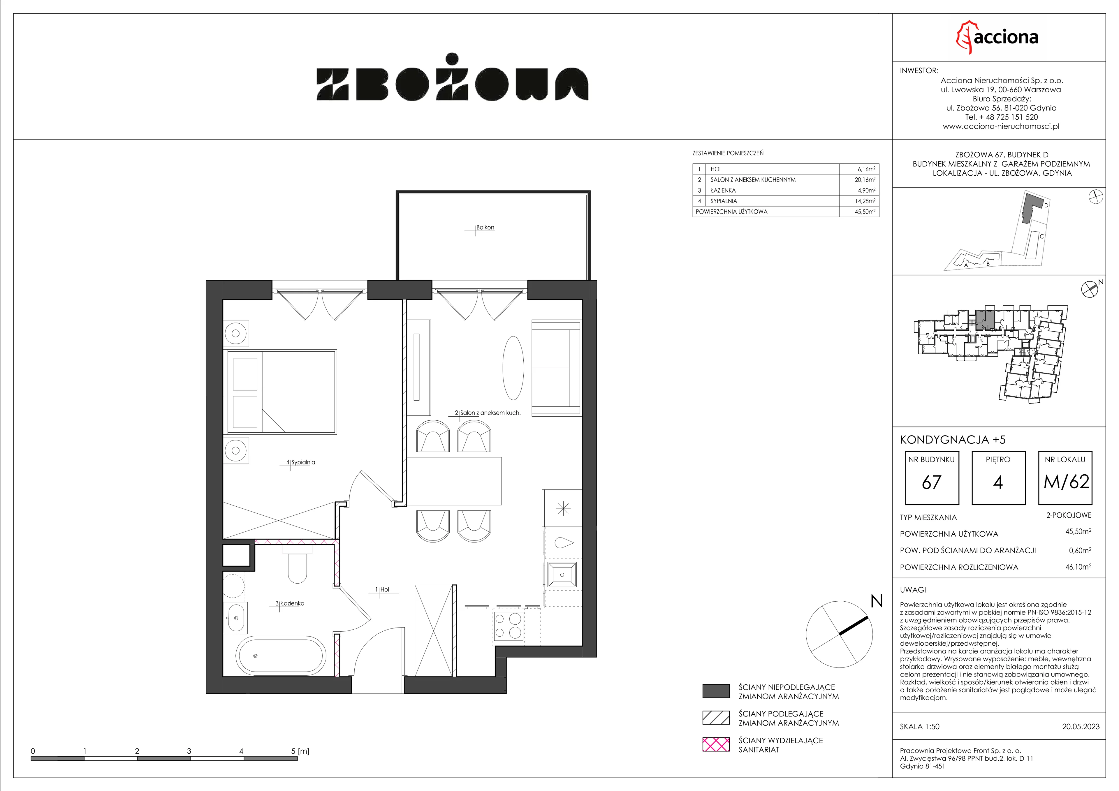 2 pokoje, mieszkanie 46,10 m², piętro 4, oferta nr 67.62, Zbożowa, Gdynia, Cisowa, ul. Zbożowa