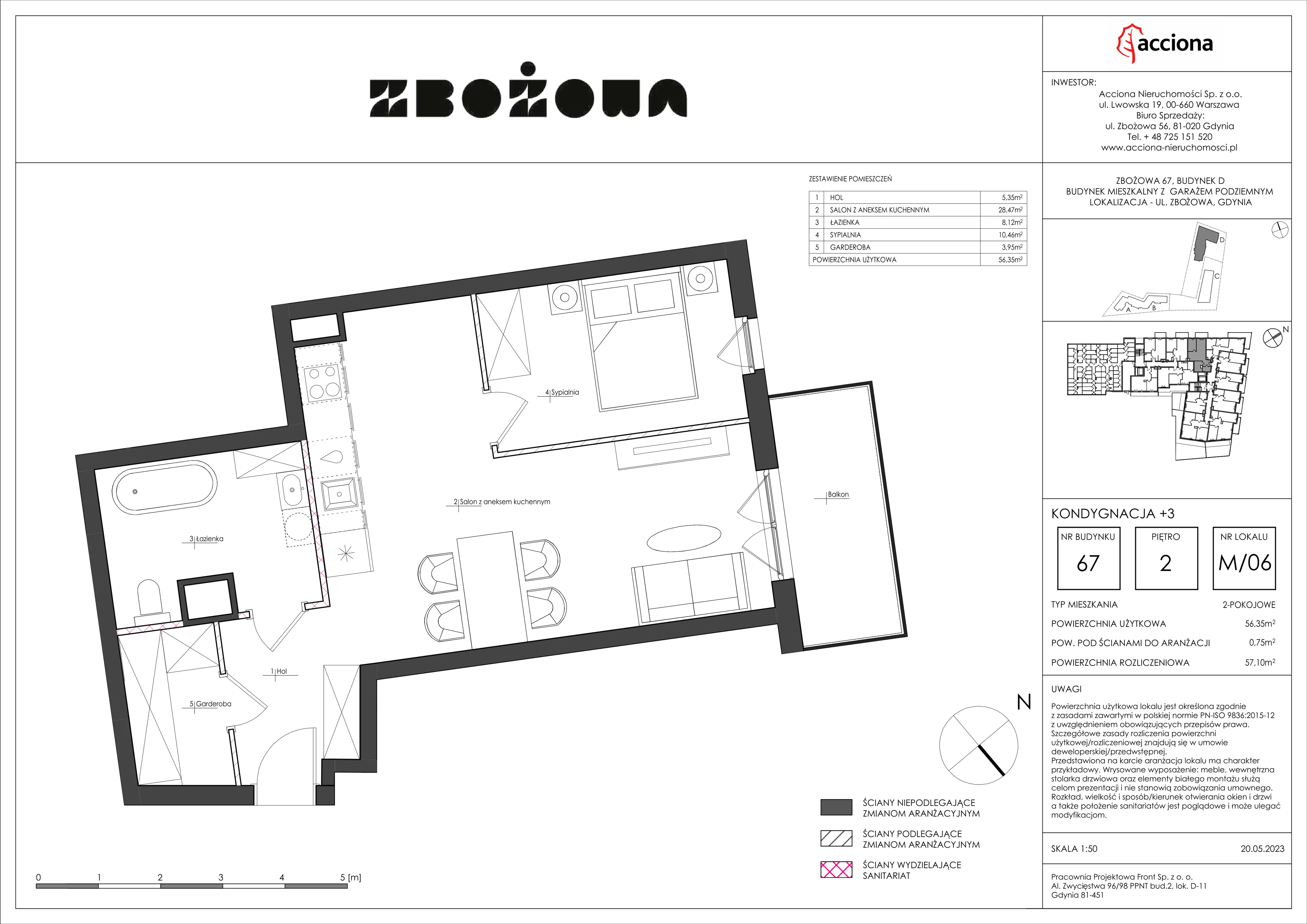 2 pokoje, mieszkanie 57,10 m², piętro 2, oferta nr 67.6, Zbożowa, Gdynia, Cisowa, ul. Zbożowa