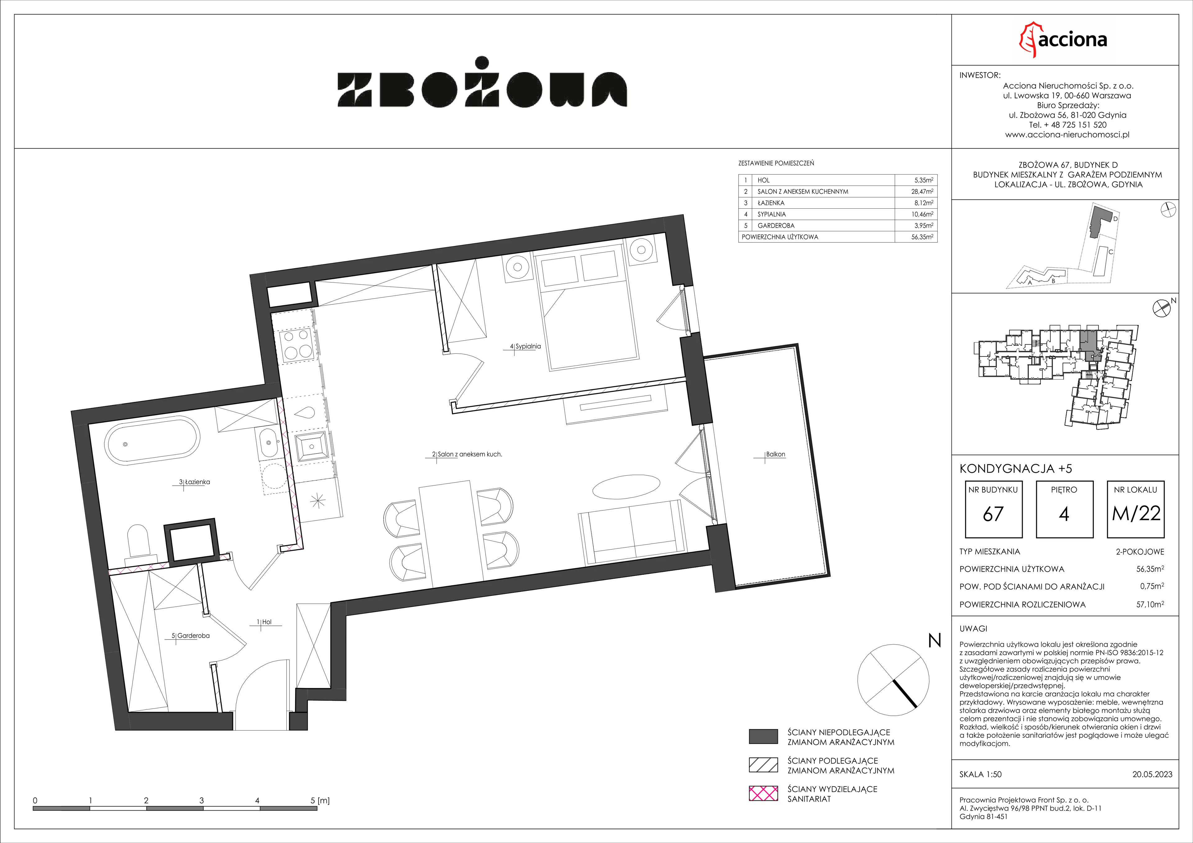 2 pokoje, mieszkanie 57,10 m², piętro 4, oferta nr 67.22, Zbożowa, Gdynia, Cisowa, ul. Zbożowa