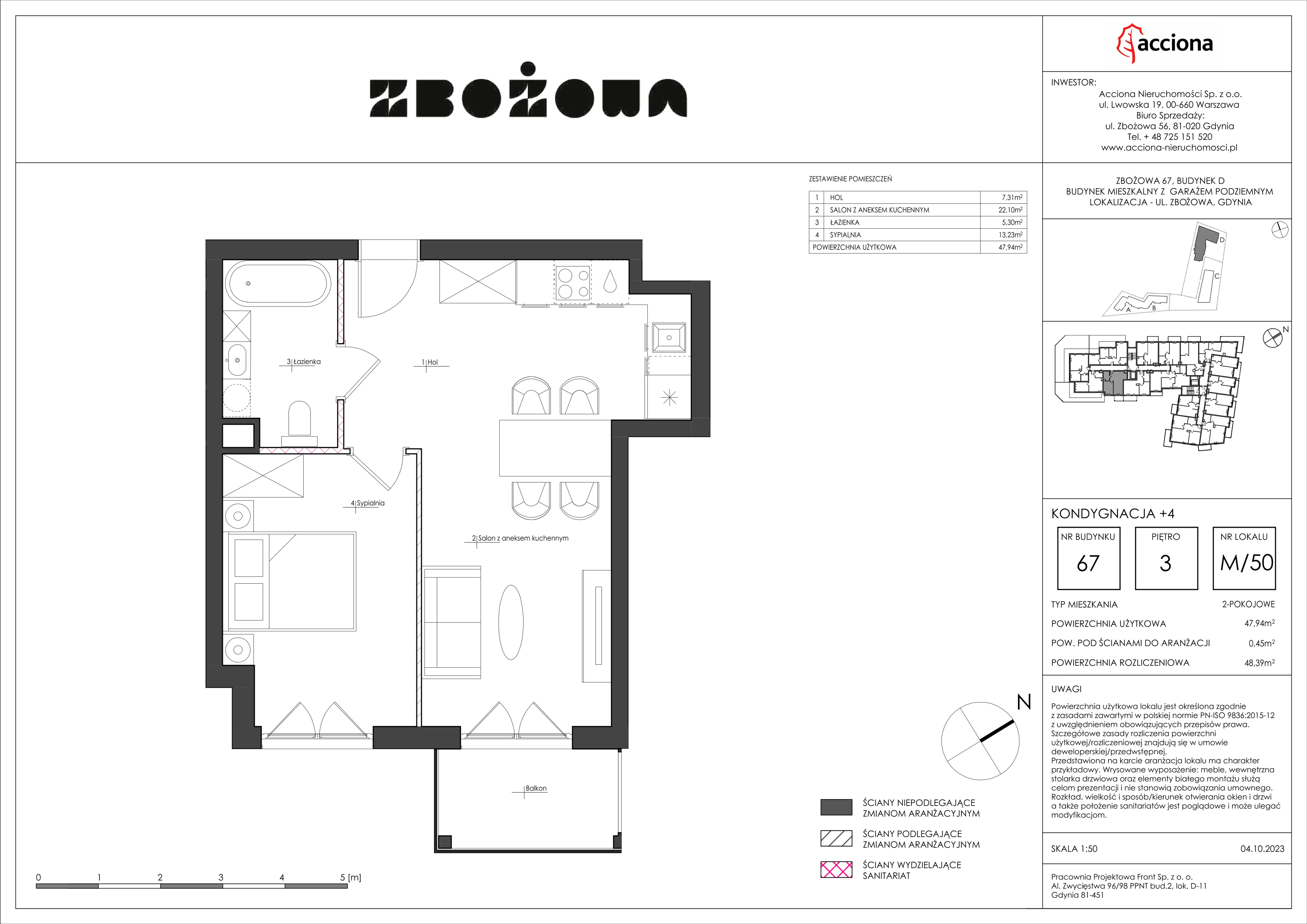 2 pokoje, mieszkanie 48,39 m², piętro 3, oferta nr 67.50, Zbożowa, Gdynia, Cisowa, ul. Zbożowa