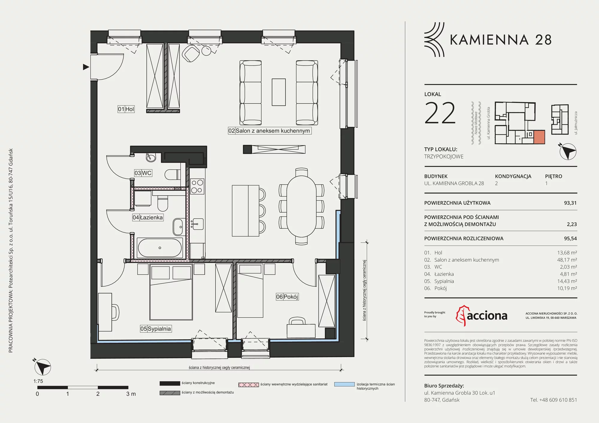 Apartament 95,54 m², piętro 1, oferta nr 28.22, Kamienna 28, Gdańsk, Śródmieście, Dolne Miasto, ul. Kamienna Grobla 28/29